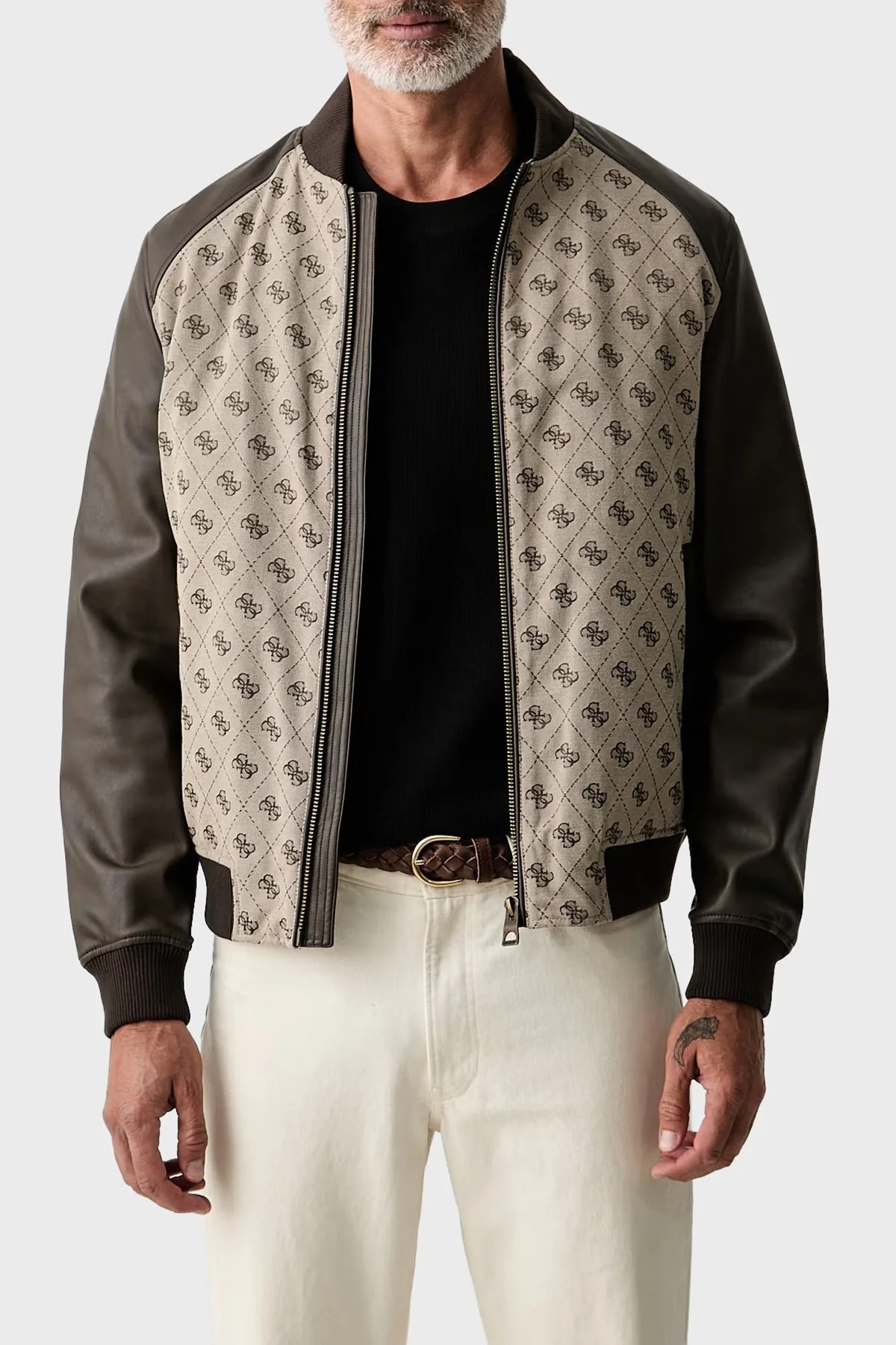 Guess Monogram 4G Logolu Regular Fit Kolej Yaka Bomber M6YL13W2804 Erkek Ceket M6YL13 W2804 FN4K Bej-kahve - 1
