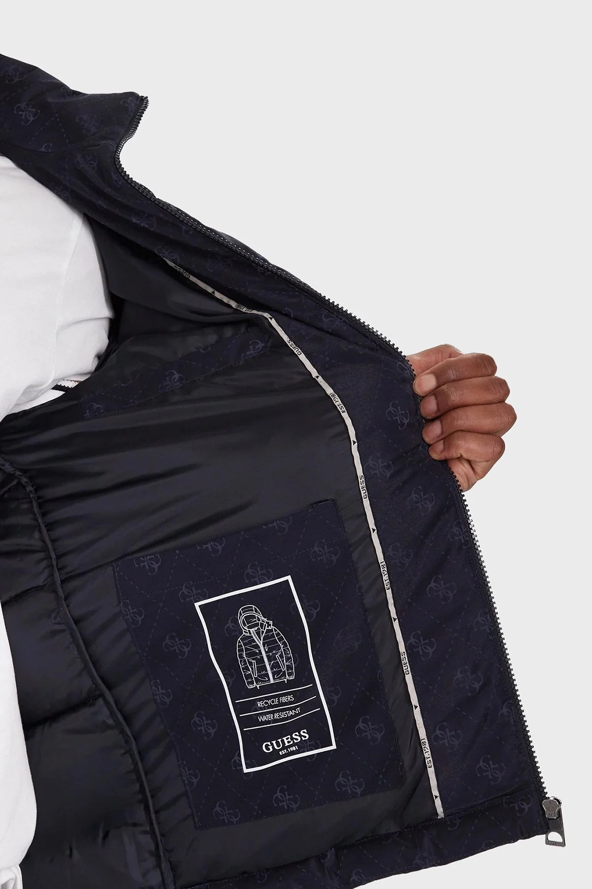 Guess Monogram Logolu Relaxed Fit Kapüşonlu Suya Dayanıklı M5BL0BW2322 Erkek Mont M5BL0B W2322 FBDB LACİVERT - 7