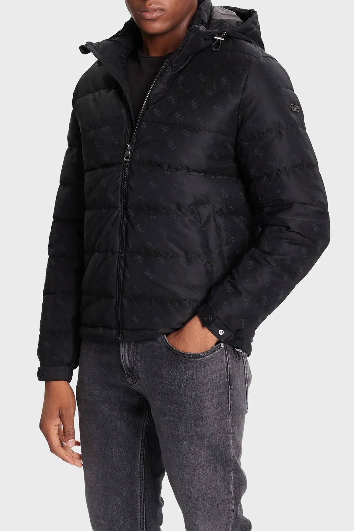 Guess Monogram Logolu Relaxed Fit Kapüşonlu Suya Dayanıklı M5BL0BW2322 Erkek Mont M5BL0B W2322 FJAJ SİYAH - 1
