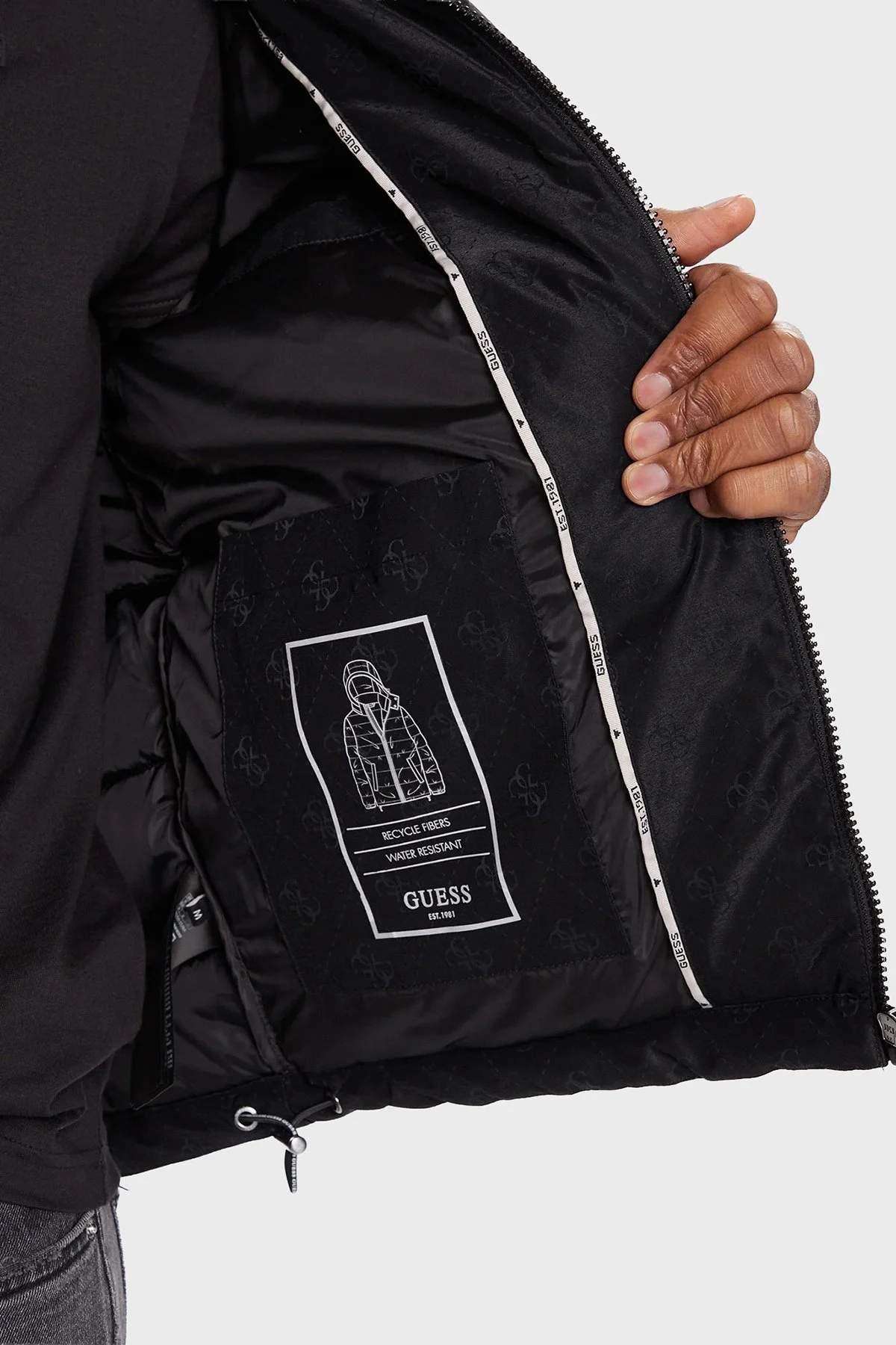 Guess Monogram Logolu Relaxed Fit Kapüşonlu Suya Dayanıklı M5BL0BW2322 Erkek Mont M5BL0B W2322 FJAJ SİYAH - 7