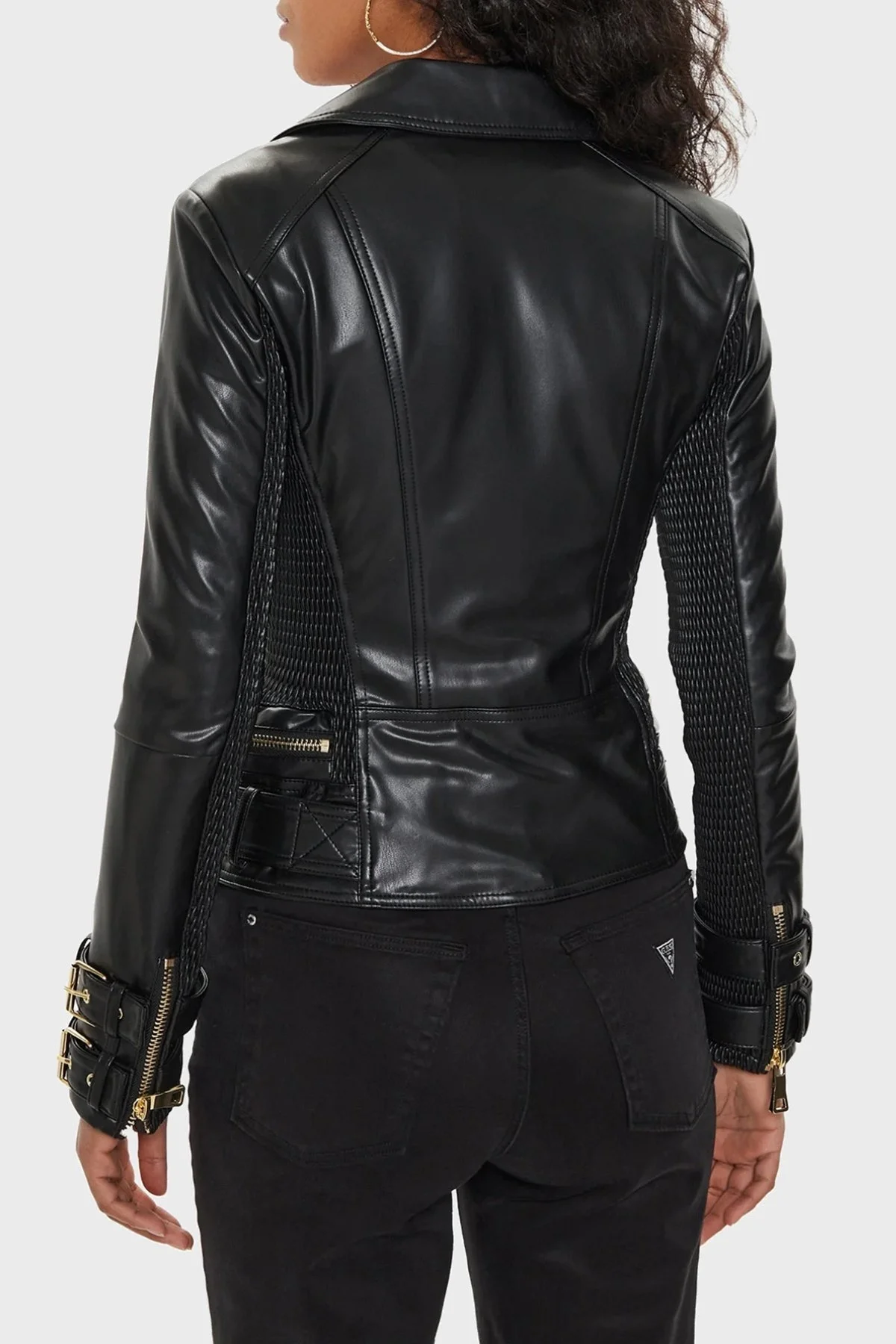 Guess Myla Reggular Fit Yaka Kemer Detaylı Deri W4YL33K8S30 Bayan Ceket W4YL33 K8S30 JTMU SİYAH - 3