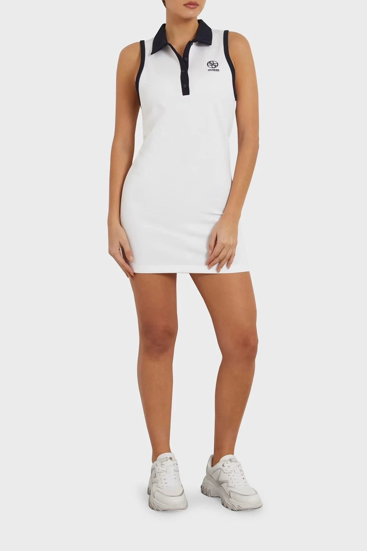 Guess Mylah Bodycon Polo Yaka Mini V4GK02KBFB2 Bayan Elbise V4GK02 KBFB2 G011 BEYAZ - 3