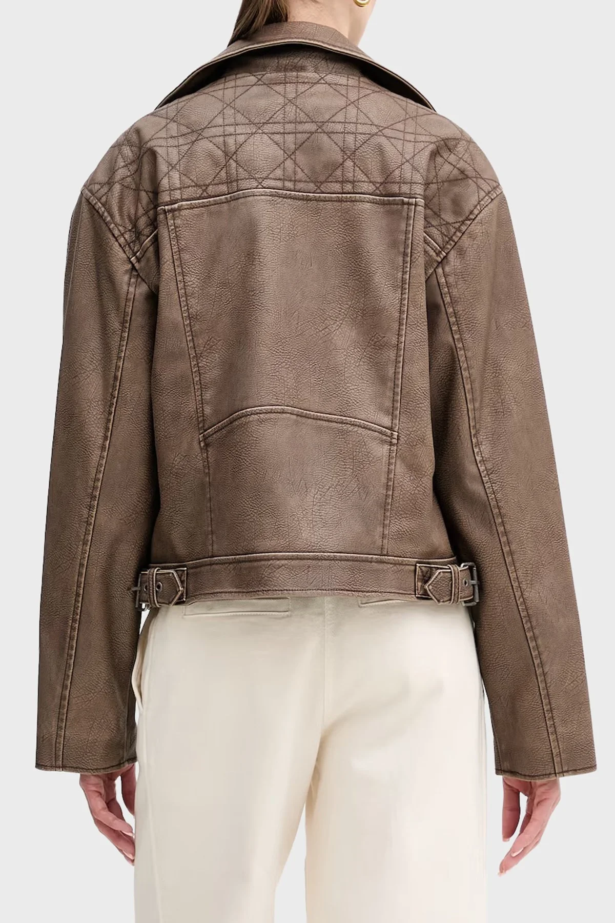 Guess Nada Slim Fit Kruvaze Yaka Kemer Detaylı Biker W6RL09WH1X0 Bayan Ceket W6RL09 WH1X0 G1EA KAHVE - 3