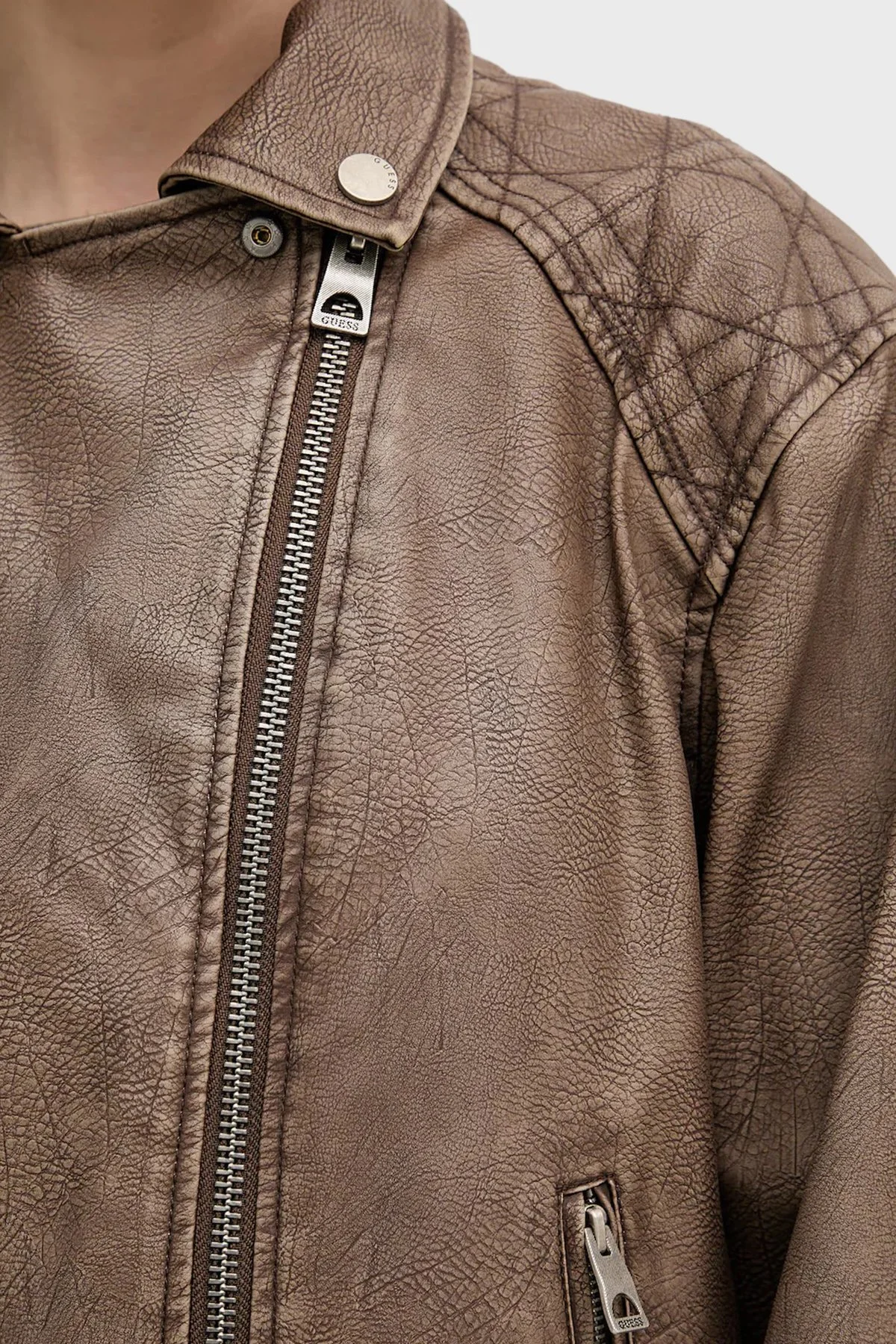 Guess Nada Slim Fit Kruvaze Yaka Kemer Detaylı Biker W6RL09WH1X0 Bayan Ceket W6RL09 WH1X0 G1EA KAHVE - 5