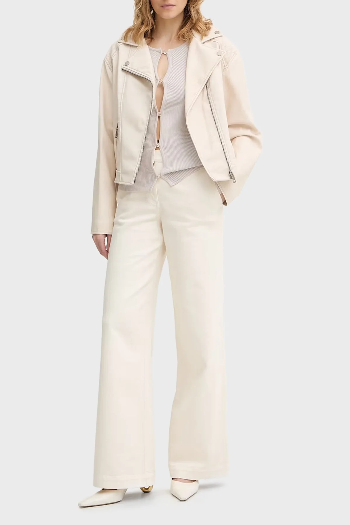 Guess Nada Slim Fit Kruvaze Yaka Kemer Detaylı Biker W6RL09WH1X0 Bayan Ceket W6RL09 WH1X0 G1FG BEJ - 2