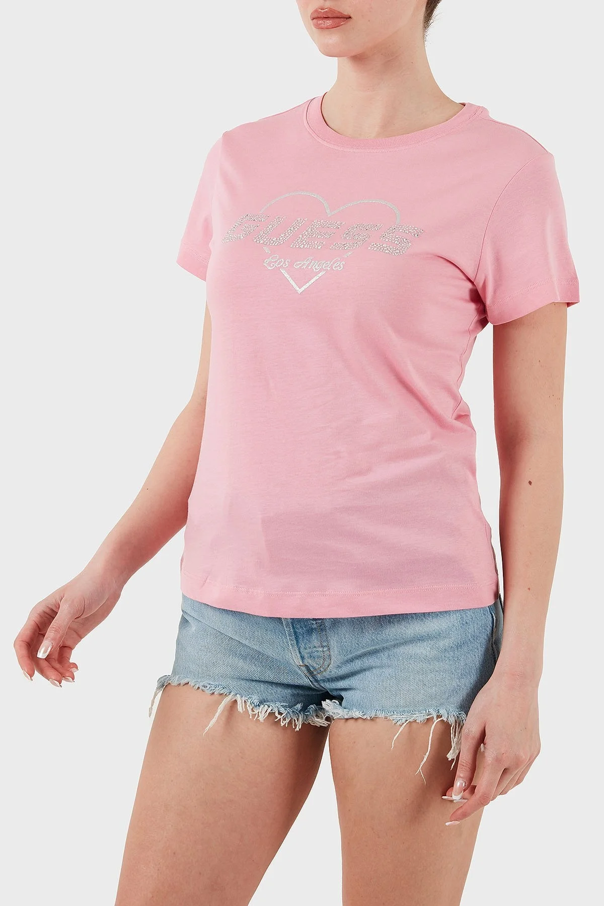 Guess Narciso Taşlı Logo Pamuklu Regular Fit V5GI10K9RM1 Bayan T Shirt V5GI10 K9RM1 PSPK PEMBE - 10