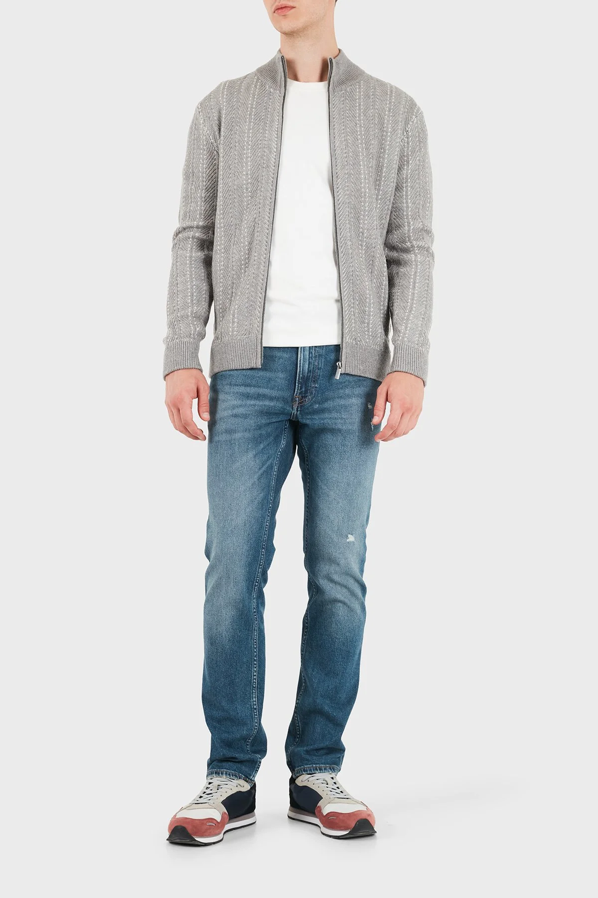 Guess Nash Herringbone Yün Karışımlı Dik Yaka Fermuarlı M6BR17Z1365 Erkek Kazak M6BR17 Z1365 FMKX Gri - 2