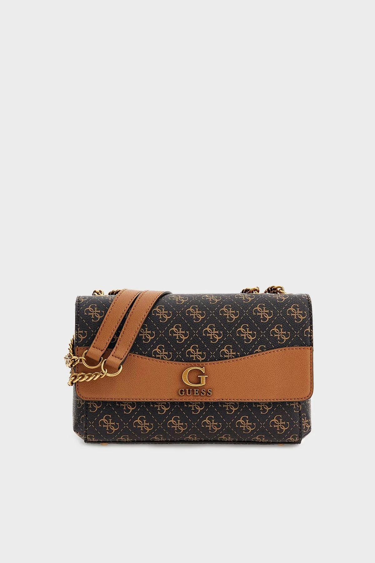 Guess Nell Logolu Zincir Askılı Bayan Çanta HWQB8735210 BGA SİYAH-KAHVE - 1