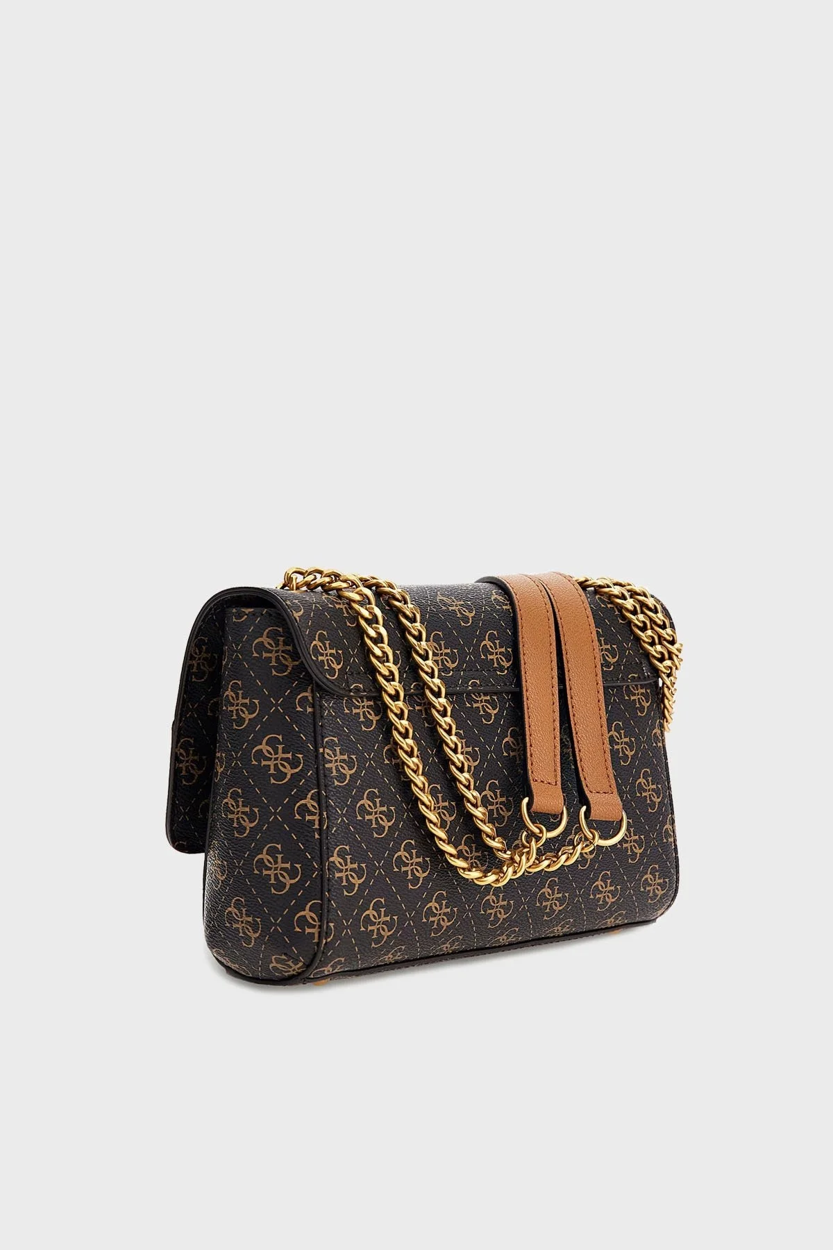 Guess Nell Logolu Zincir Askılı Bayan Çanta HWQB8735210 BGA SİYAH-KAHVE - 4