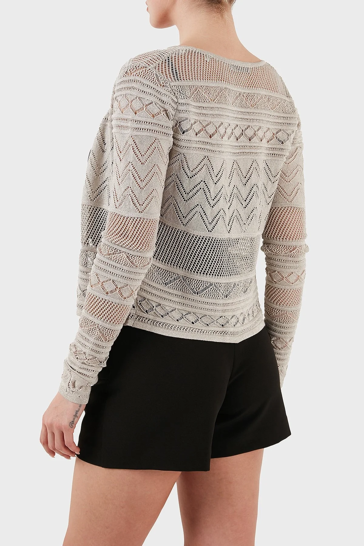 Guess Nellie Ajurlu Regular Fit V Yaka Simli Kısa W5GR15Z3E22 Bayan Hırka W5GR15 Z3E22 F97H GRİ - 8