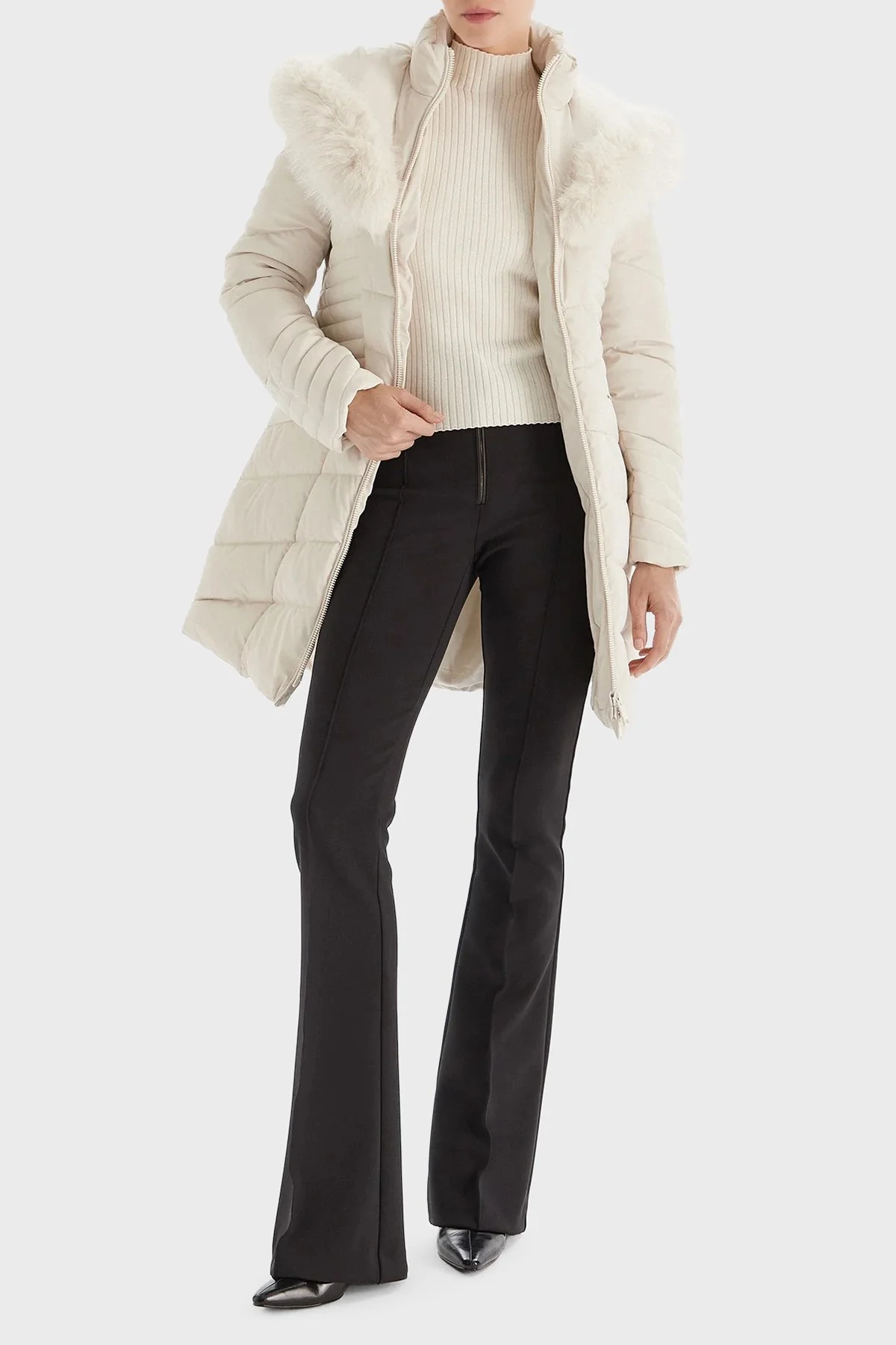 Guess Nev Oxana Regular Fit Fermuarlıı Kapüşonlu Şişme W4BL61WGLZ0 Bayan Mont W4BL61 WGLZ0 G9L9 EKRU - 2