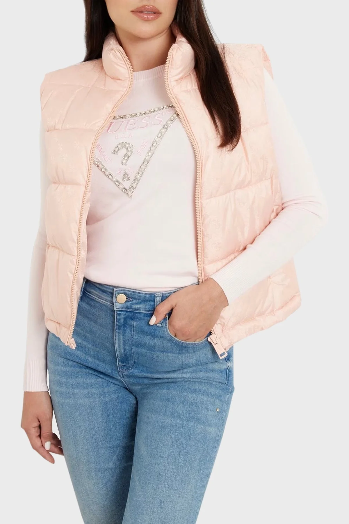 Guess New 4G Logo Crop Şişme W4YL15WGAL2 Bayan Yelek W4YL15 WGAL2 G6I1 PUDRA - 7