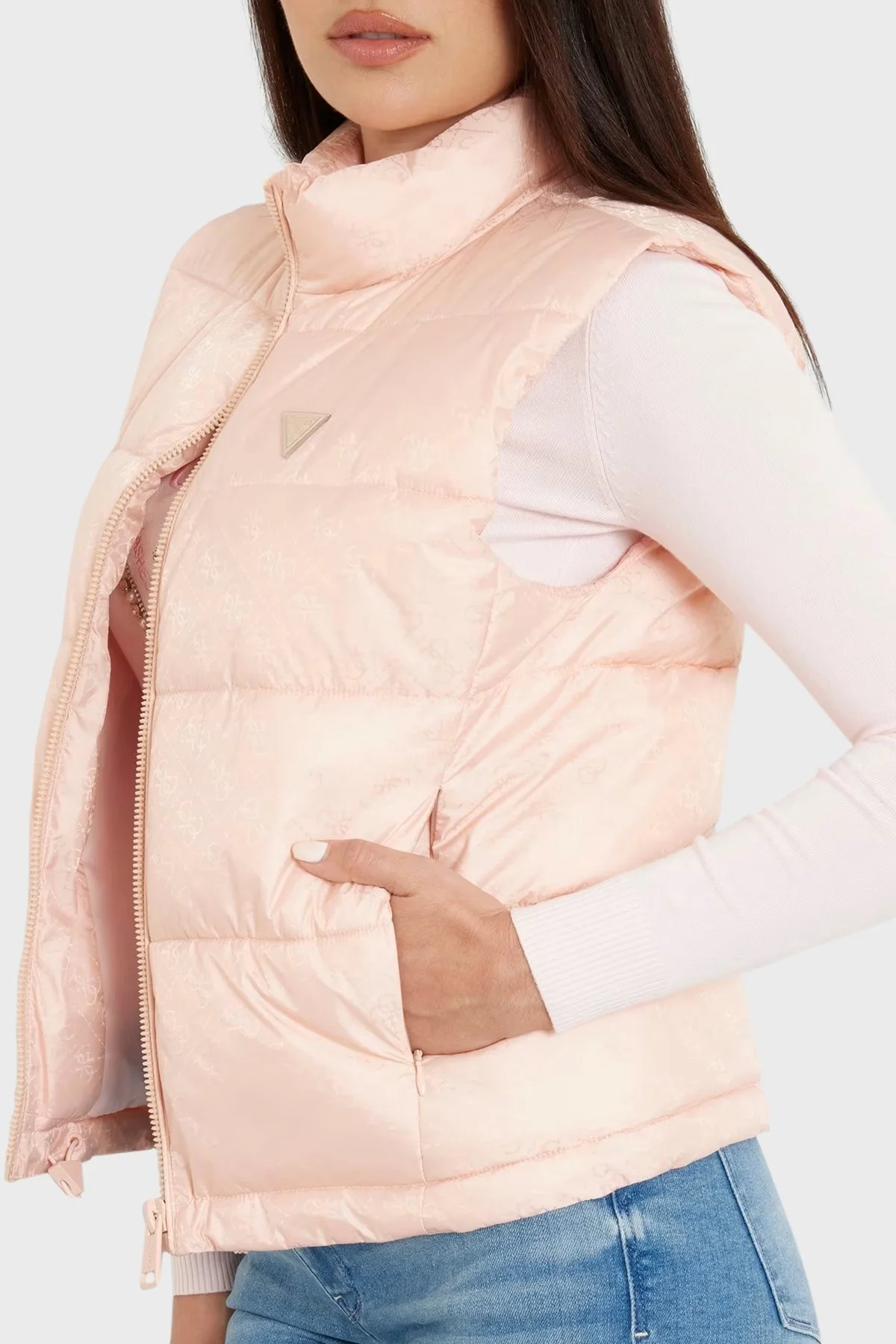 Guess New 4G Logo Crop Şişme W4YL15WGAL2 Bayan Yelek W4YL15 WGAL2 G6I1 PUDRA - 10