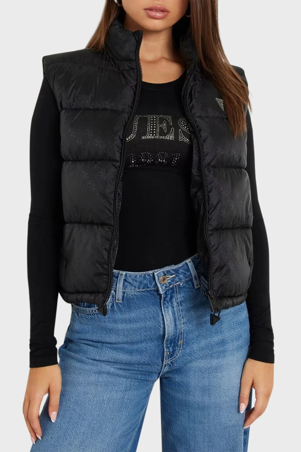 Guess New 4G Logo Crop Şişme W4YL15WGAL2 Bayan Yelek W4YL15 WGAL2 JBLK SİYAH - 1