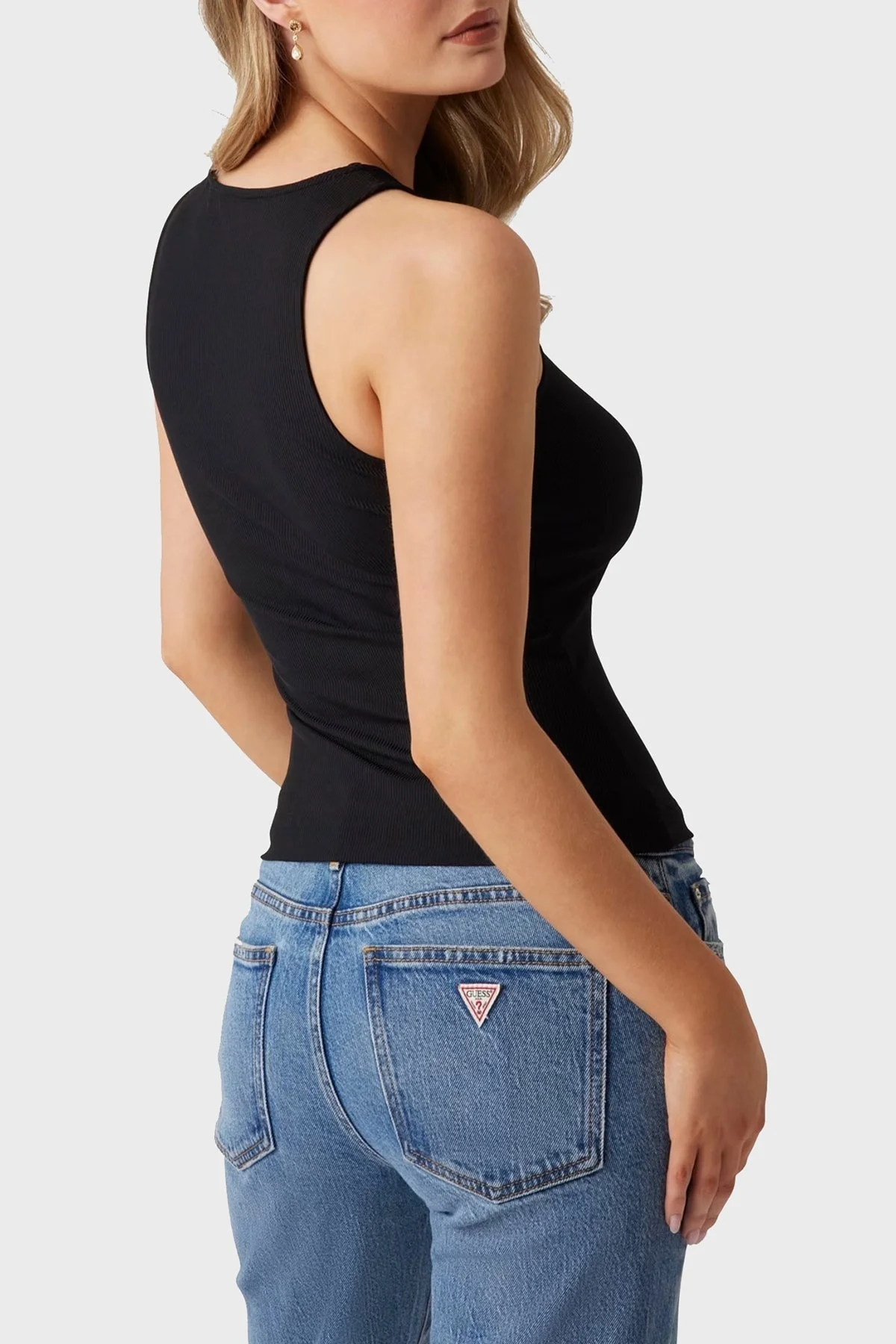 Guess New 4G Taş Logolu Slim Fit W5GP57KCV52 Bayan Top W5GP57 KCV52 JBLK SİYAH - 7