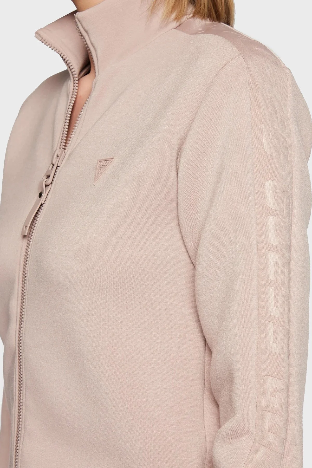 Guess New Allie Logo Şeritli Regular Fit Fermuarlı Dik Yaka Bayan Sweat V2YQ17K7UW2 G4Q9 VİZON - 4