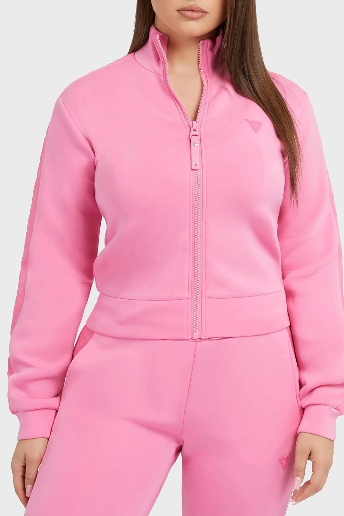 Guess New Allie Logo Şeritli Regular Fit Fermuarlı Dik Yaka Bayan Sweat V2YQ17K7UW2 G65C FUŞYA - 1