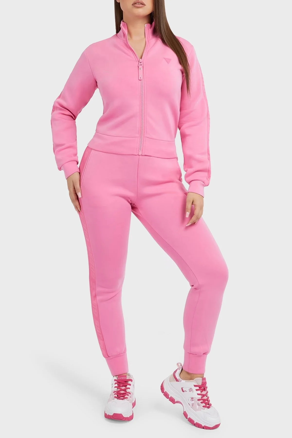 Guess New Allie Logo Şeritli Regular Fit Fermuarlı Dik Yaka Bayan Sweat V2YQ17K7UW2 G65C FUŞYA - 2