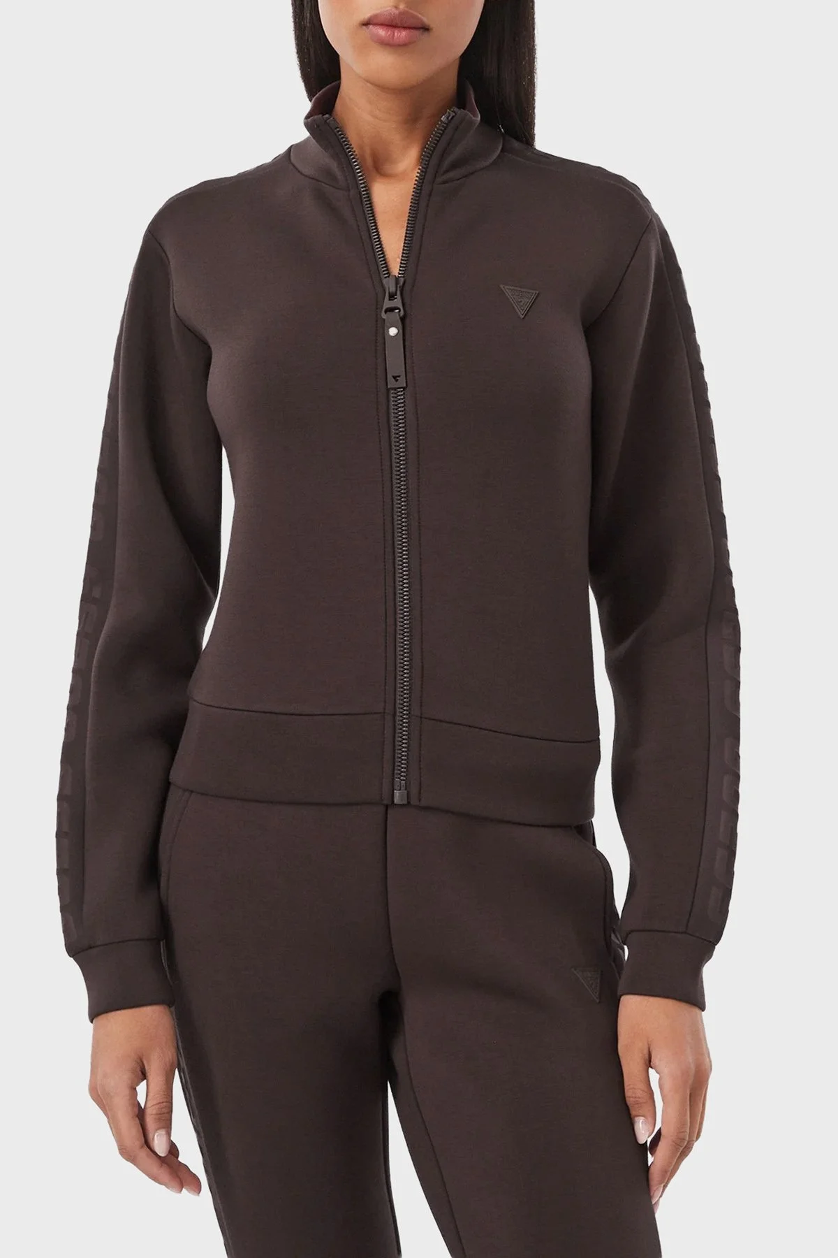 Guess New Allie Logo Şeritli Regular Fit Fermuarlı Dik Yaka V2YQ17K7UW2 Kadın Sweat V2YQ17 K7UW2 A11R Kahve - 1