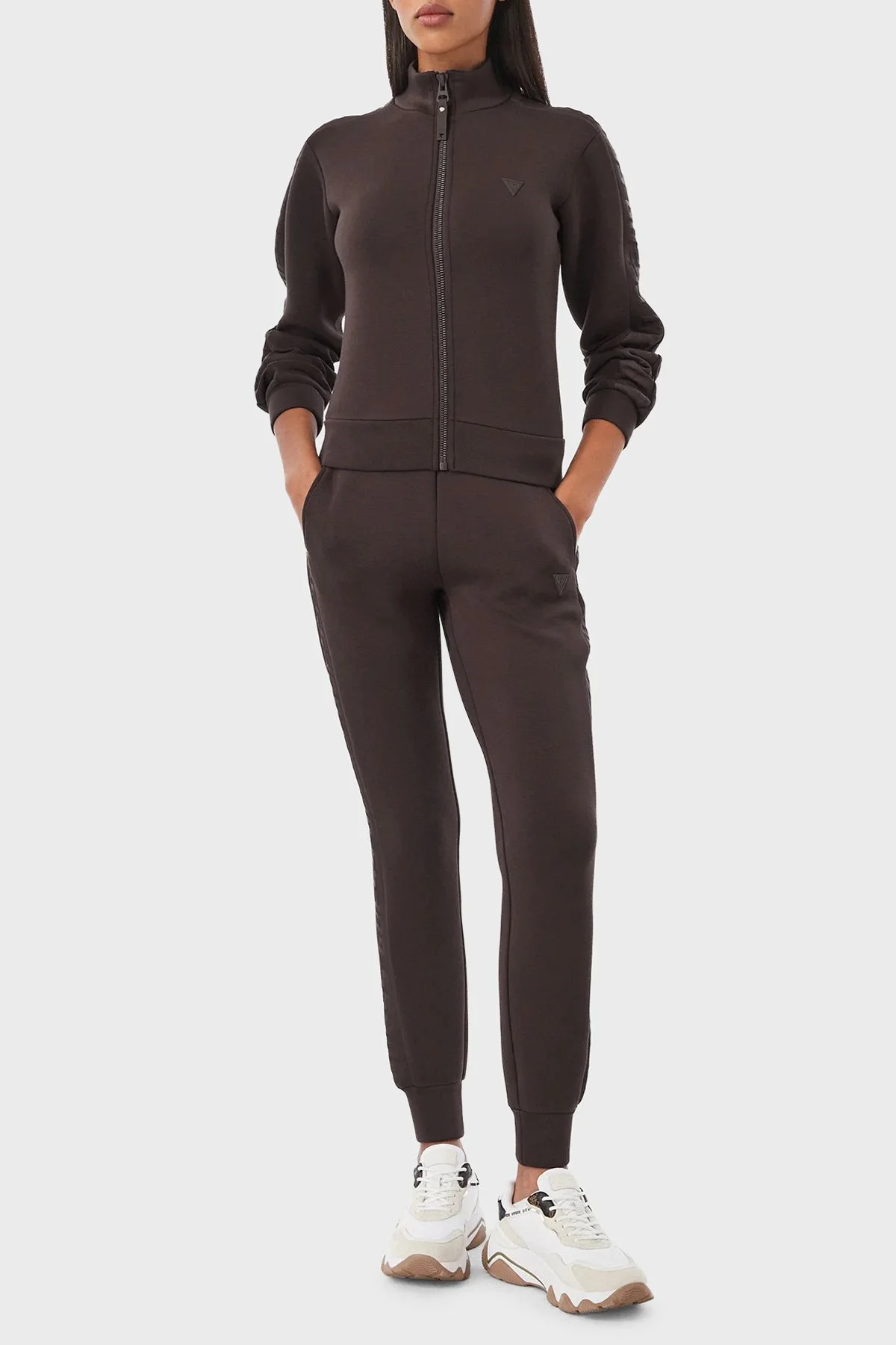 Guess New Allie Logo Şeritli Regular Fit Fermuarlı Dik Yaka V2YQ17K7UW2 Kadın Sweat V2YQ17 K7UW2 A11R Kahve - 2