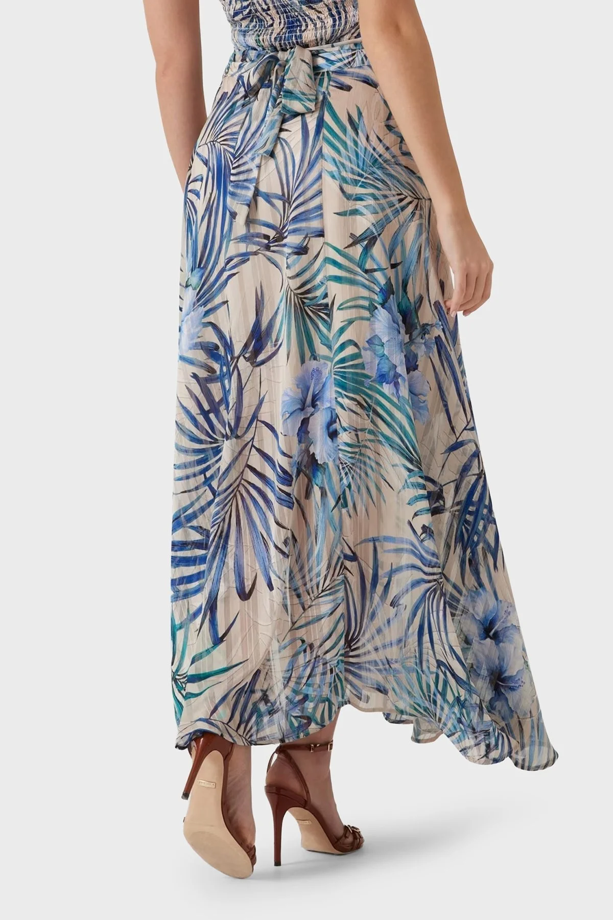 Guess New Çiçek Desenli Dökümlü Yırtmaçlı Midi Boy W5GD66WH9Z2 Bayan Etek W5GD66 WH9Z2 P7VM KREM-MAVİ - 3