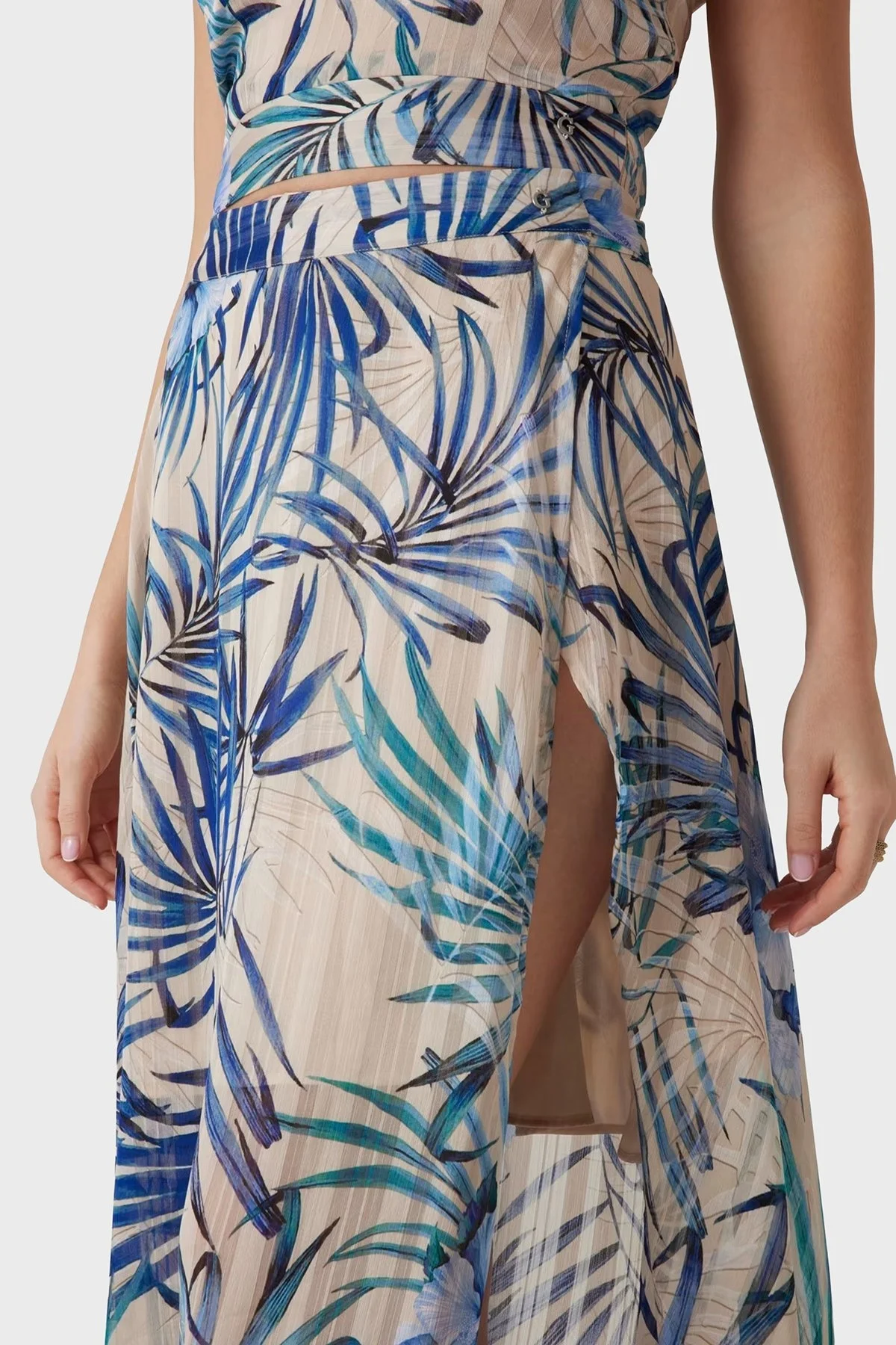 Guess New Çiçek Desenli Dökümlü Yırtmaçlı Midi Boy W5GD66WH9Z2 Bayan Etek W5GD66 WH9Z2 P7VM KREM-MAVİ - 4