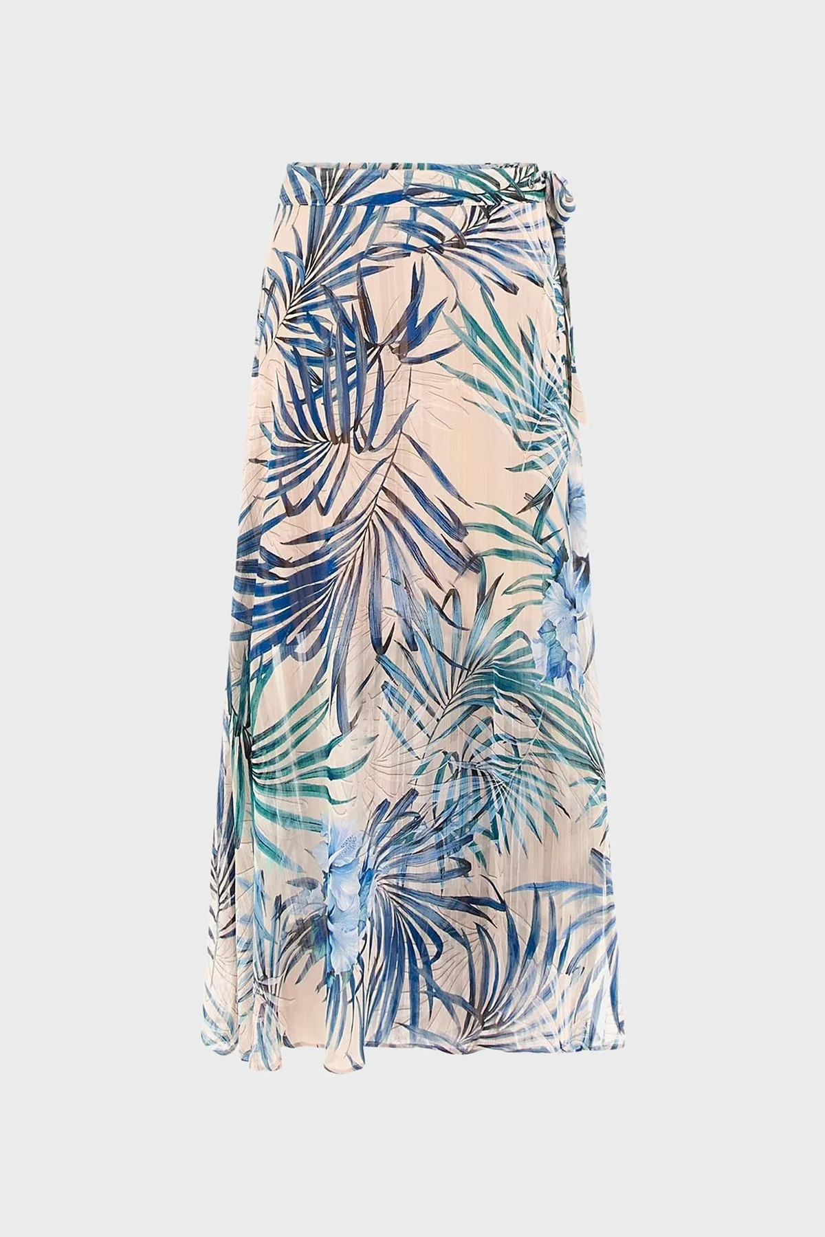 Guess New Çiçek Desenli Dökümlü Yırtmaçlı Midi Boy W5GD66WH9Z2 Bayan Etek W5GD66 WH9Z2 P7VM KREM-MAVİ - 5