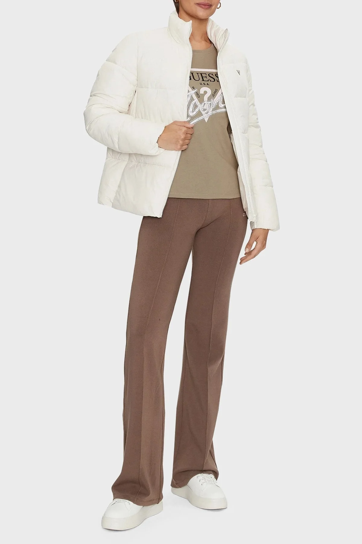 Guess New Claduia Regular Fit Dik Yaka V4YL03WFUD0 Bayan Mont V4YL03 WFUD0 G1O6 EKRU - 8