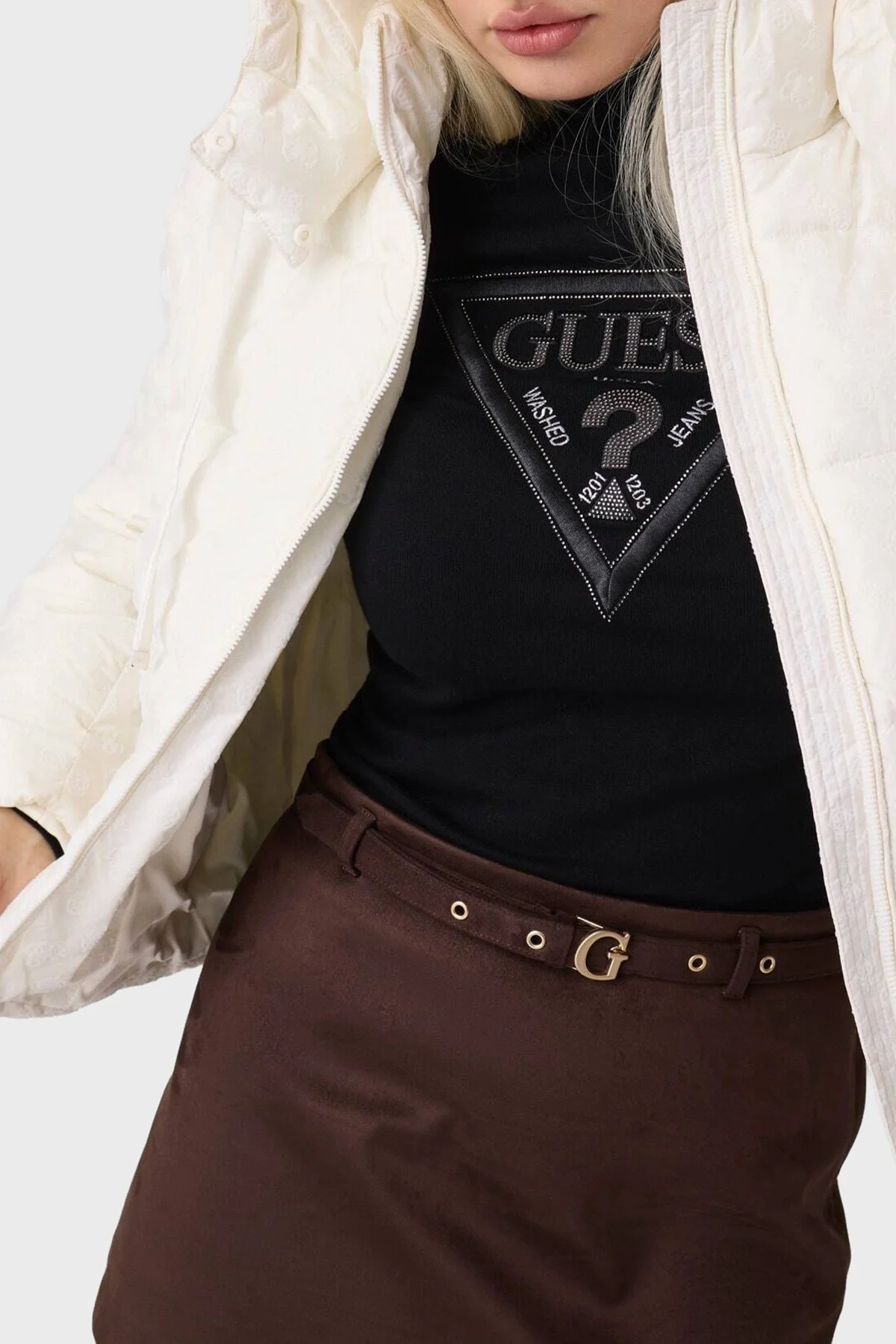 Guess New Daisy Suya Dayanıklı 4G Logolu Kapüşonlu W6BL56W4195 Kadın Mont W6BL56 W4195 G012 Beyaz - 4