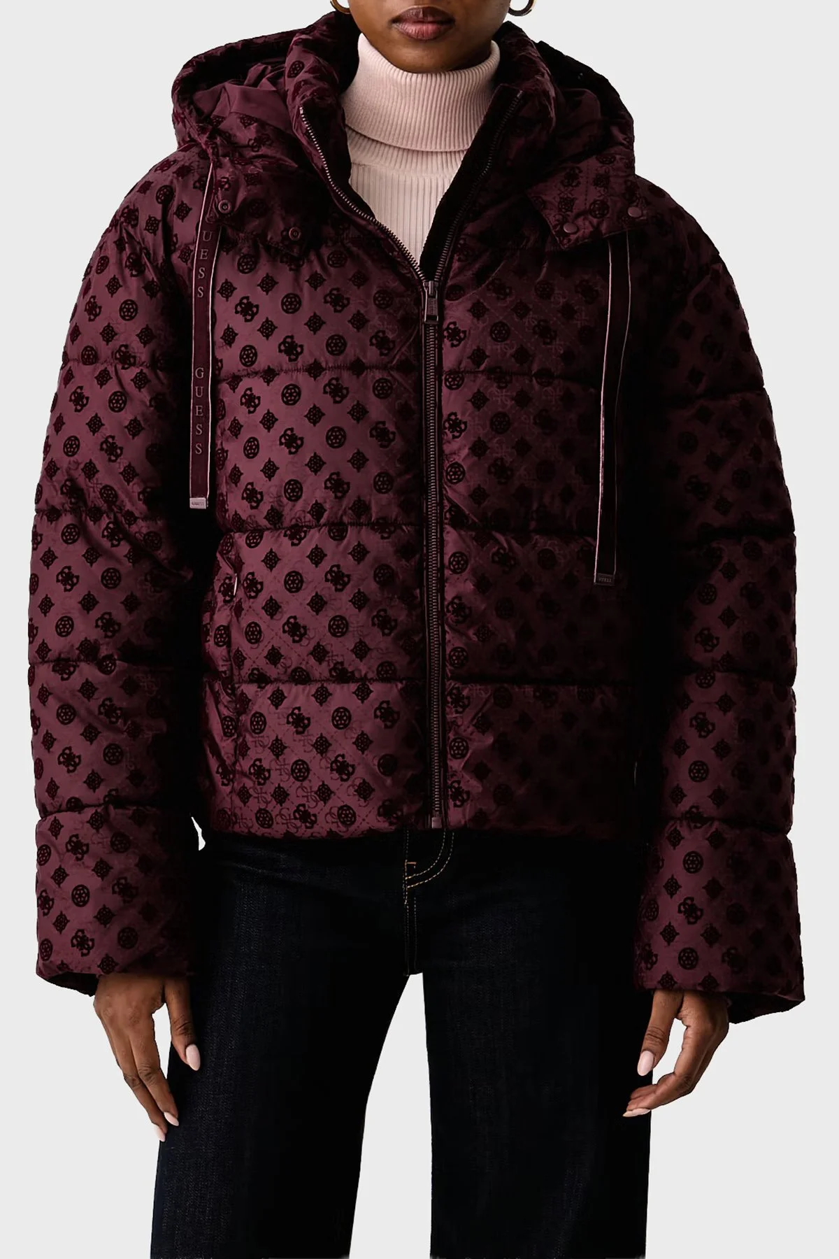 Guess New Daisy Suya Dayanıklı 4G Logolu Kapüşonlu W6BL56W4195 Kadın Mont W6BL56 W4195 G596 Bordo - 1
