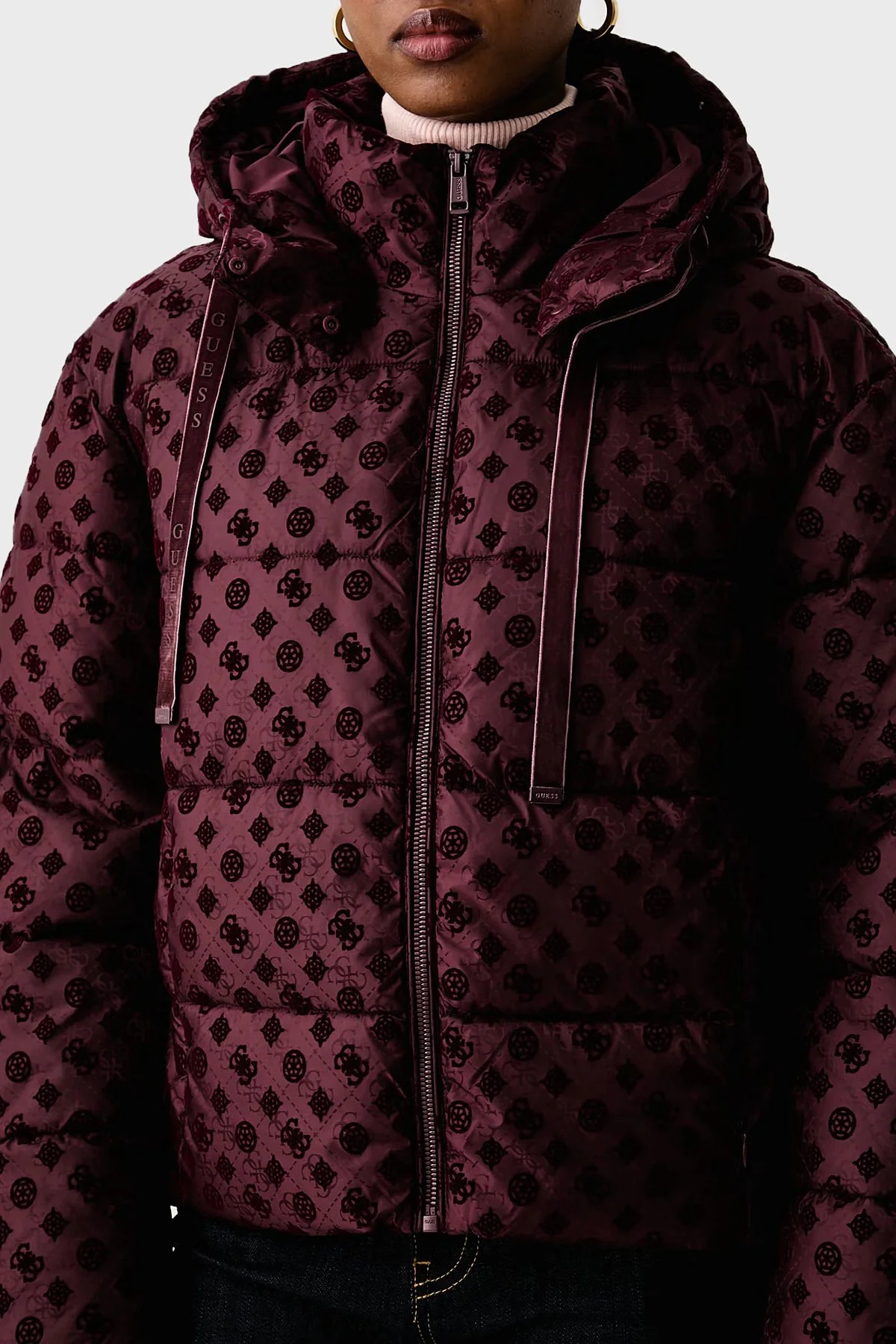Guess New Daisy Suya Dayanıklı 4G Logolu Kapüşonlu W6BL56W4195 Kadın Mont W6BL56 W4195 G596 Bordo - 4
