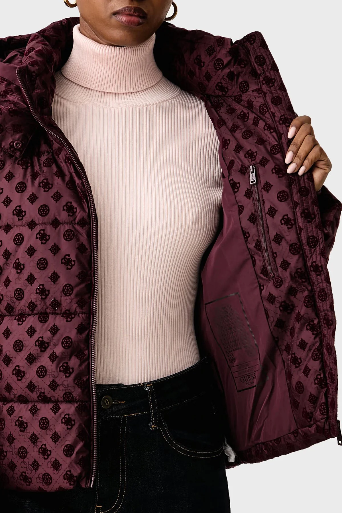 Guess New Daisy Suya Dayanıklı 4G Logolu Kapüşonlu W6BL56W4195 Kadın Mont W6BL56 W4195 G596 Bordo - 6