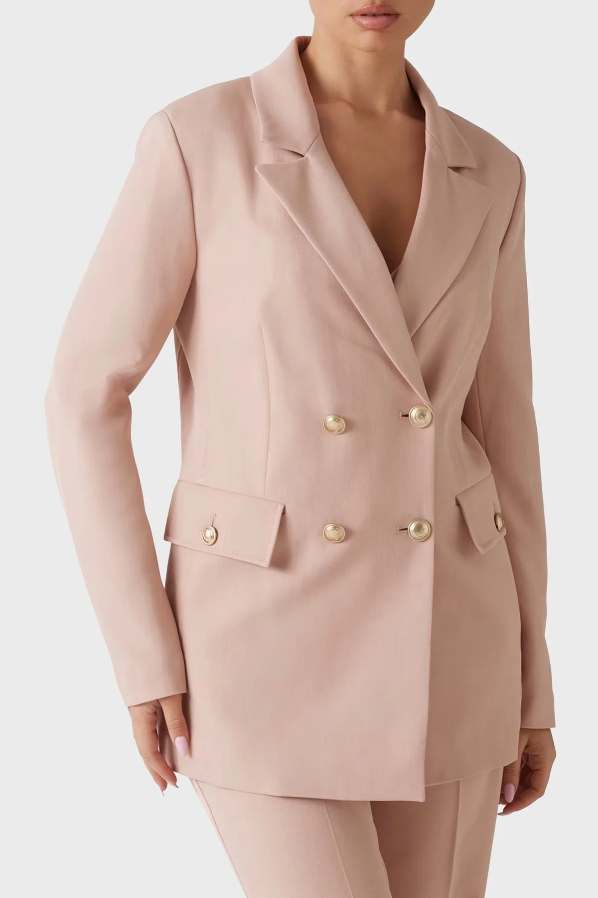 Guess New Fiona Regular Fit Mono Yaka Kruvaze Blazer W5RN49WGX02 Bayan Ceket W5RN49 WGX02 F6K9 PUDRA - 6