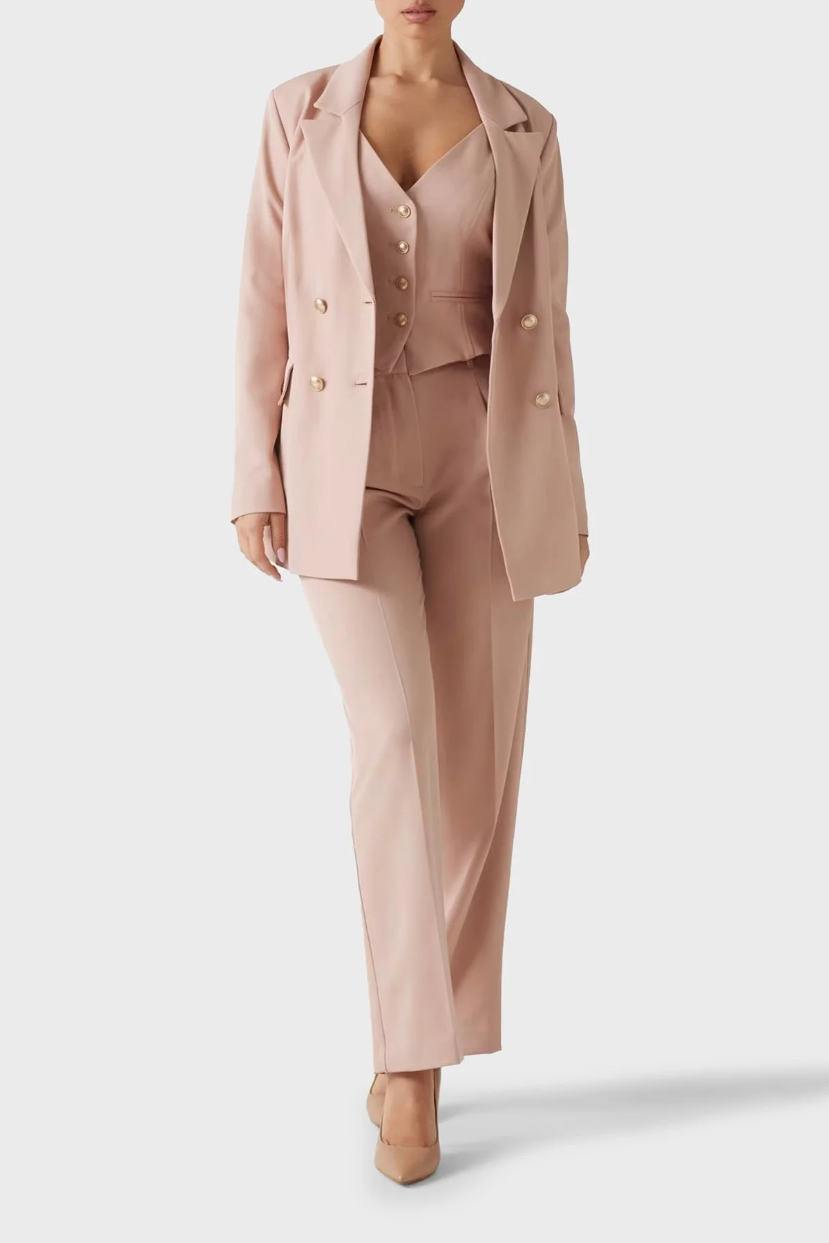 Guess New Fiona Regular Fit Mono Yaka Kruvaze Blazer W5RN49WGX02 Bayan Ceket W5RN49 WGX02 F6K9 PUDRA - 7