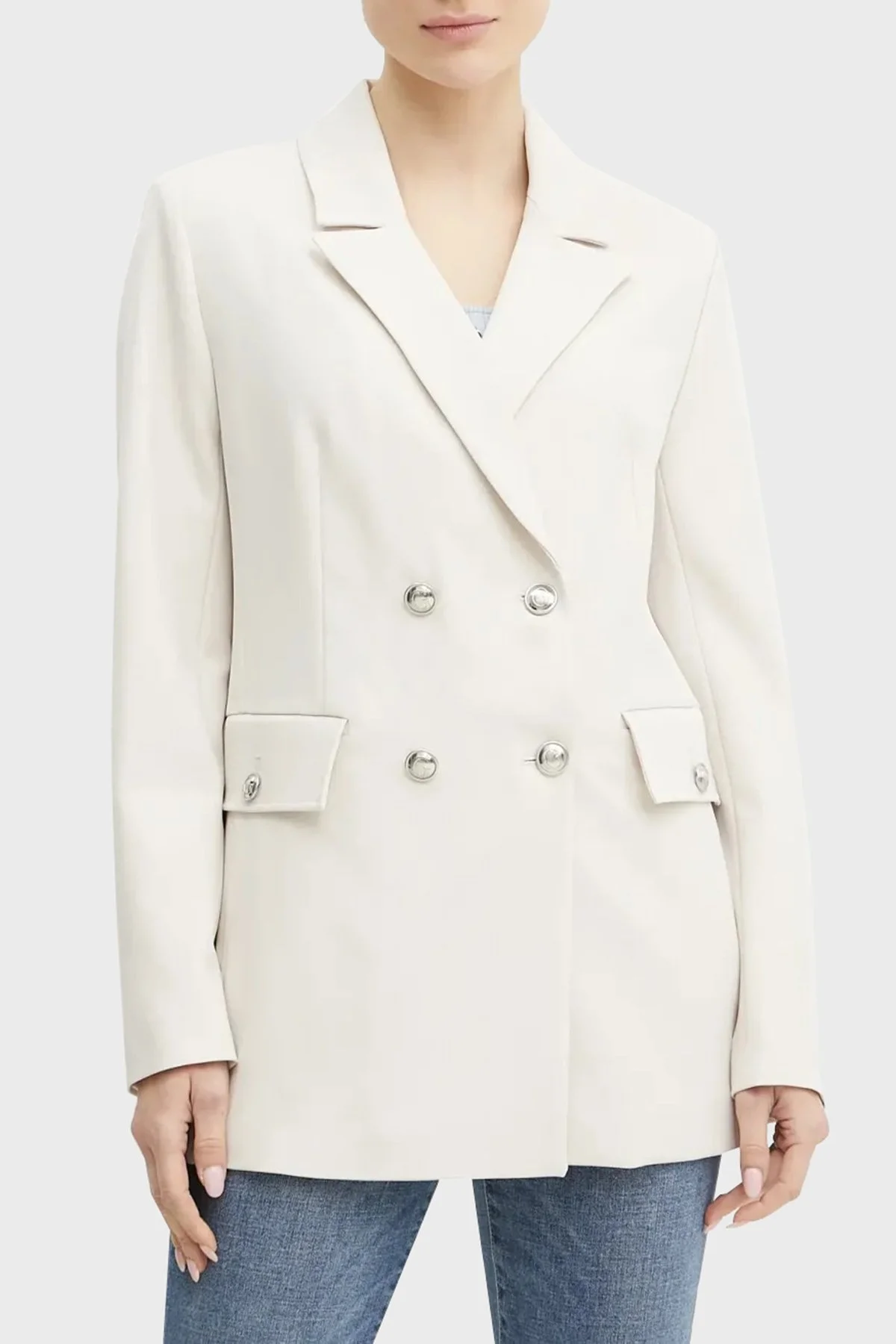 Guess New Fiona Regular Fit Mono Yaka Kruvaze Blazer W5RN49WGX02 Bayan Ceket W5RN49 WGX02 F9AW BEJ - 7