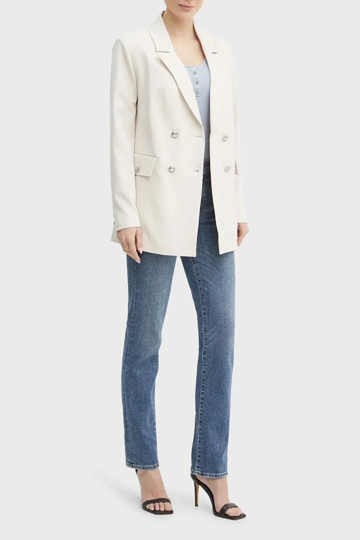 Guess New Fiona Regular Fit Mono Yaka Kruvaze Blazer W5RN49WGX02 Bayan Ceket W5RN49 WGX02 F9AW BEJ - 8