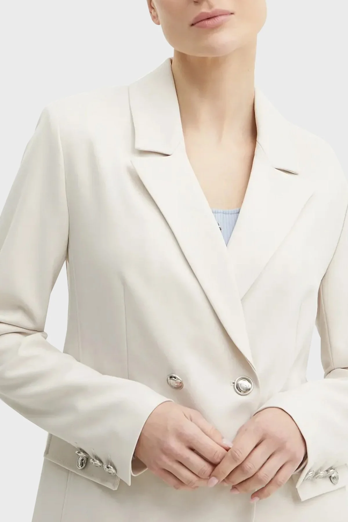 Guess New Fiona Regular Fit Mono Yaka Kruvaze Blazer W5RN49WGX02 Bayan Ceket W5RN49 WGX02 F9AW BEJ - 10