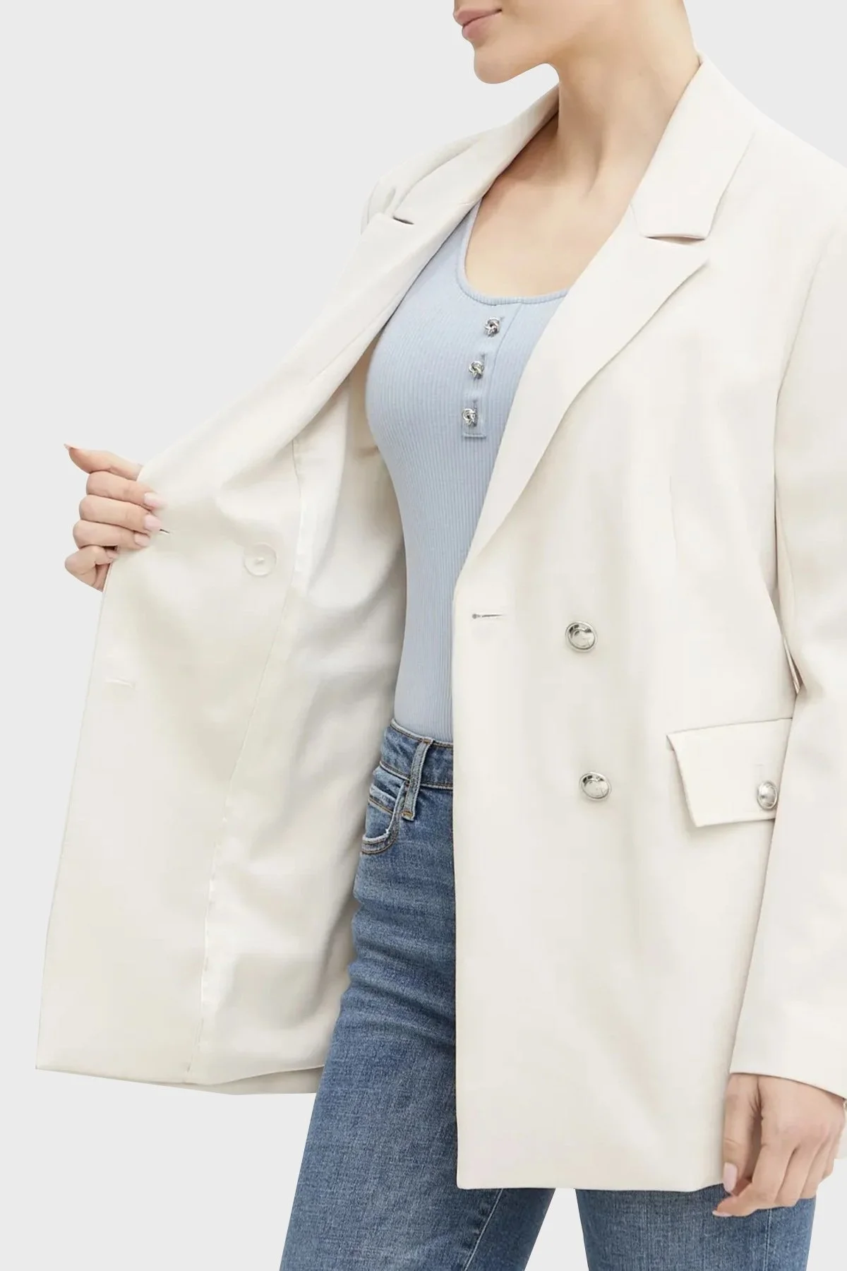 Guess New Fiona Regular Fit Mono Yaka Kruvaze Blazer W5RN49WGX02 Bayan Ceket W5RN49 WGX02 F9AW BEJ - 12