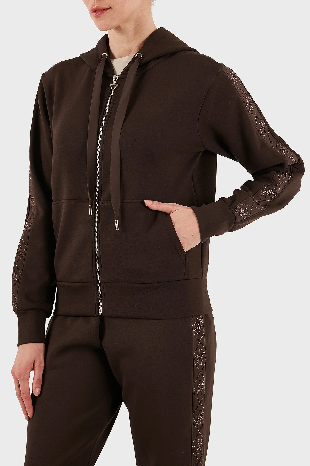 Guess New Hooded Regular Fit Kapüşonlu Yaka Logolu Fermuarlı W5YQ05KBYE2 Bayan Sweat W5YQ05 KBYE2 G1EB KAHVE - 5