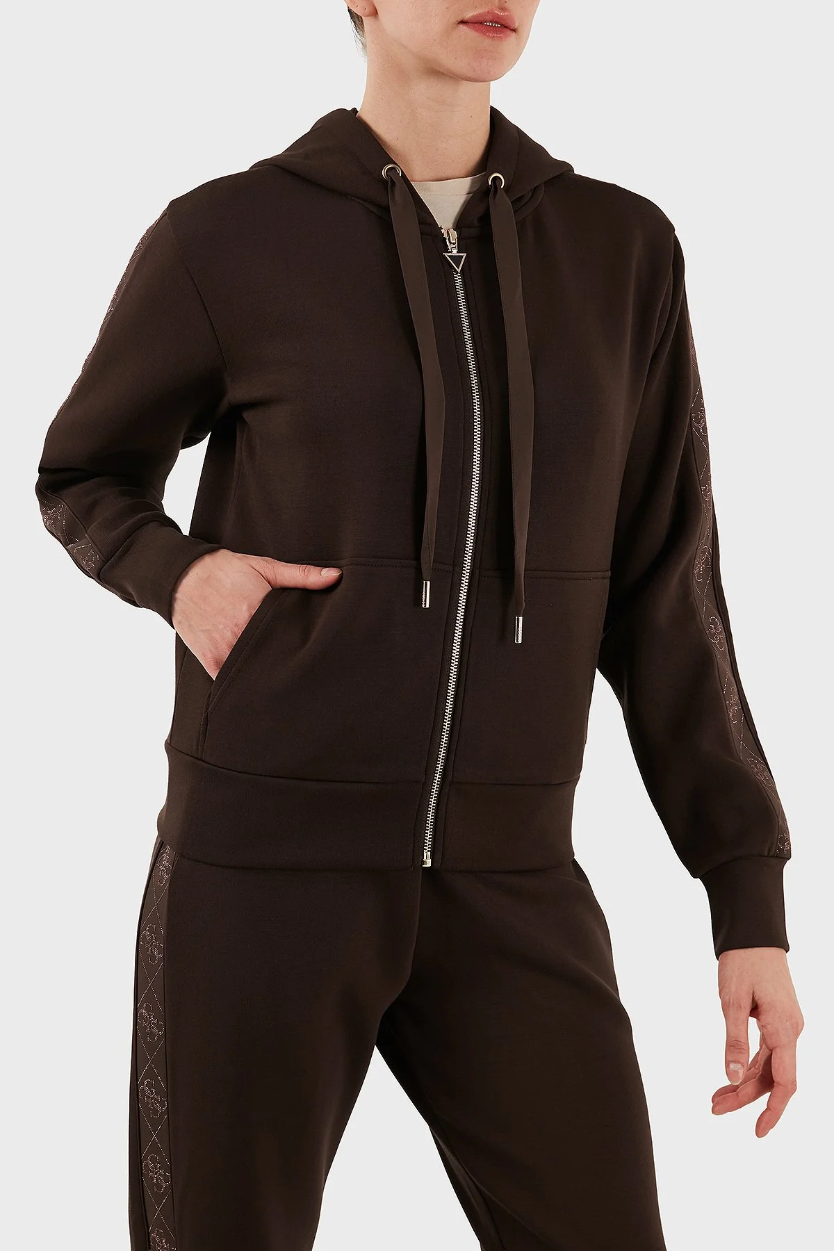 Guess New Hooded Regular Fit Kapüşonlu Yaka Logolu Fermuarlı W5YQ05KBYE2 Bayan Sweat W5YQ05 KBYE2 G1EB KAHVE - 6