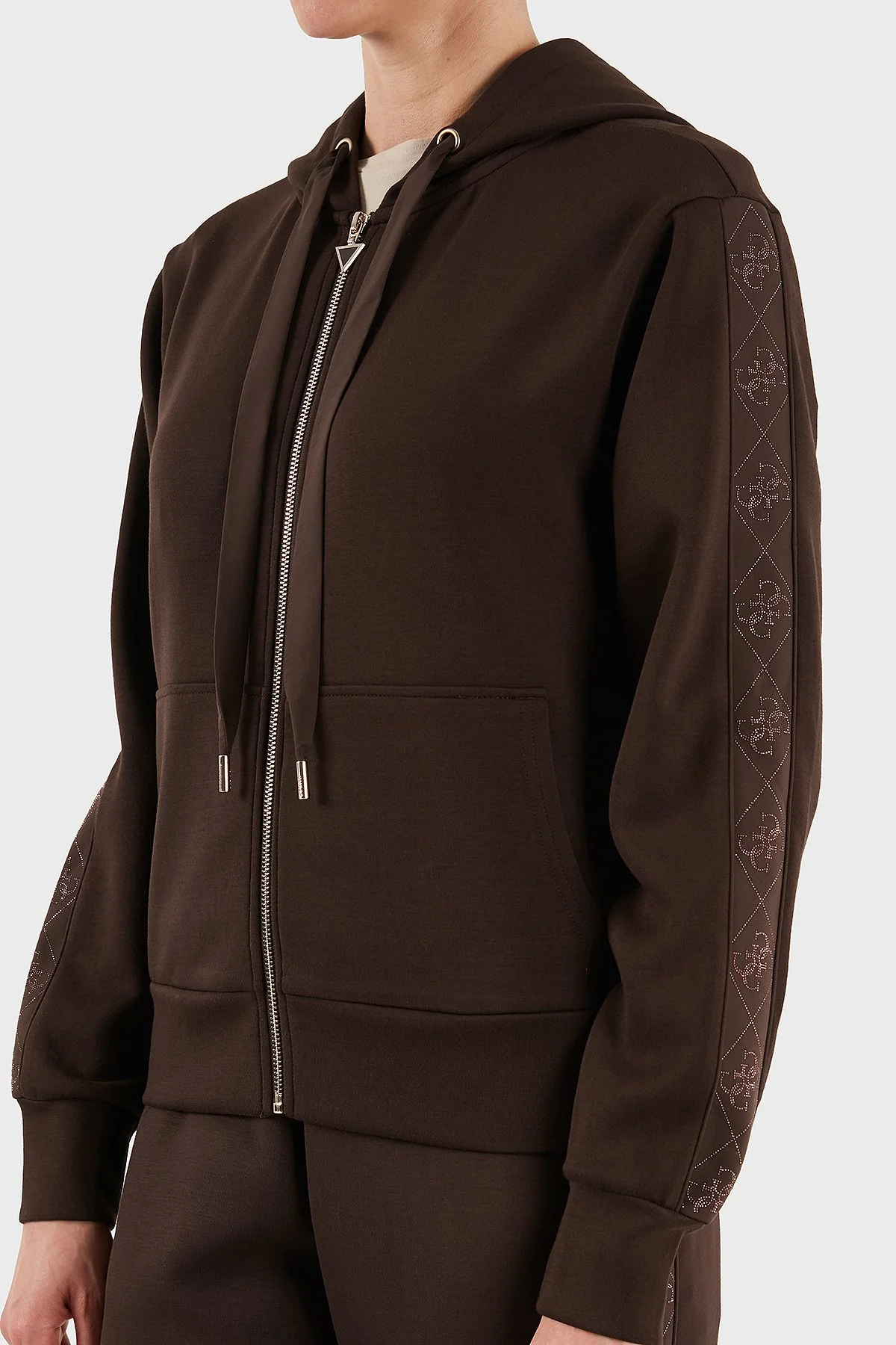 Guess New Hooded Regular Fit Kapüşonlu Yaka Logolu Fermuarlı W5YQ05KBYE2 Bayan Sweat W5YQ05 KBYE2 G1EB KAHVE - 7