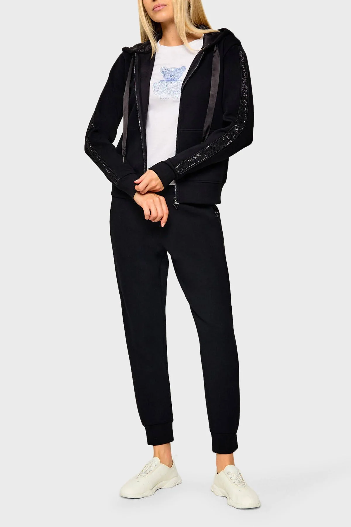 Guess New Hooded Victorie Logolu Kapüşonlu Yaka Fermuarlı Kadın Sweat W6BQ12 K6058 JBLK Siyah - 2