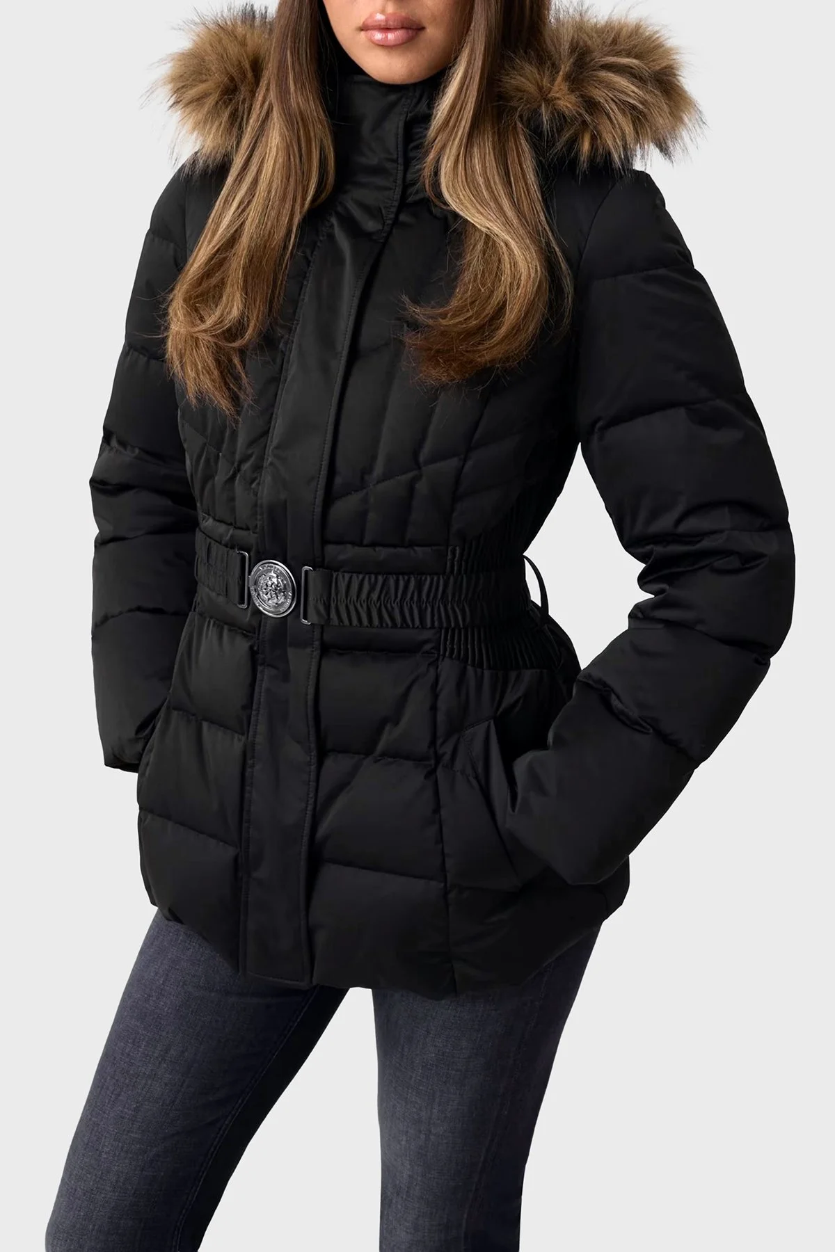 Guess New Marina Regular Fit Kapüşonlu Yaka Fermuarlı Kadın Mont W6BL38 W4087 JBLK Siyah - 1