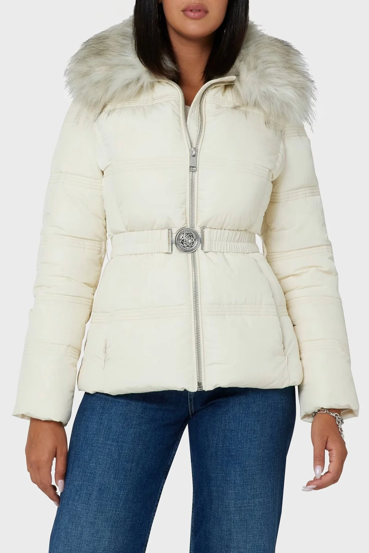 Guess New Marisol Slim Fit Suya Dayanıklı Dik Yaka Şişme W4BL43WGK22 Bayan Mont W4BL43 WGK22 G1CV EKRU - 5