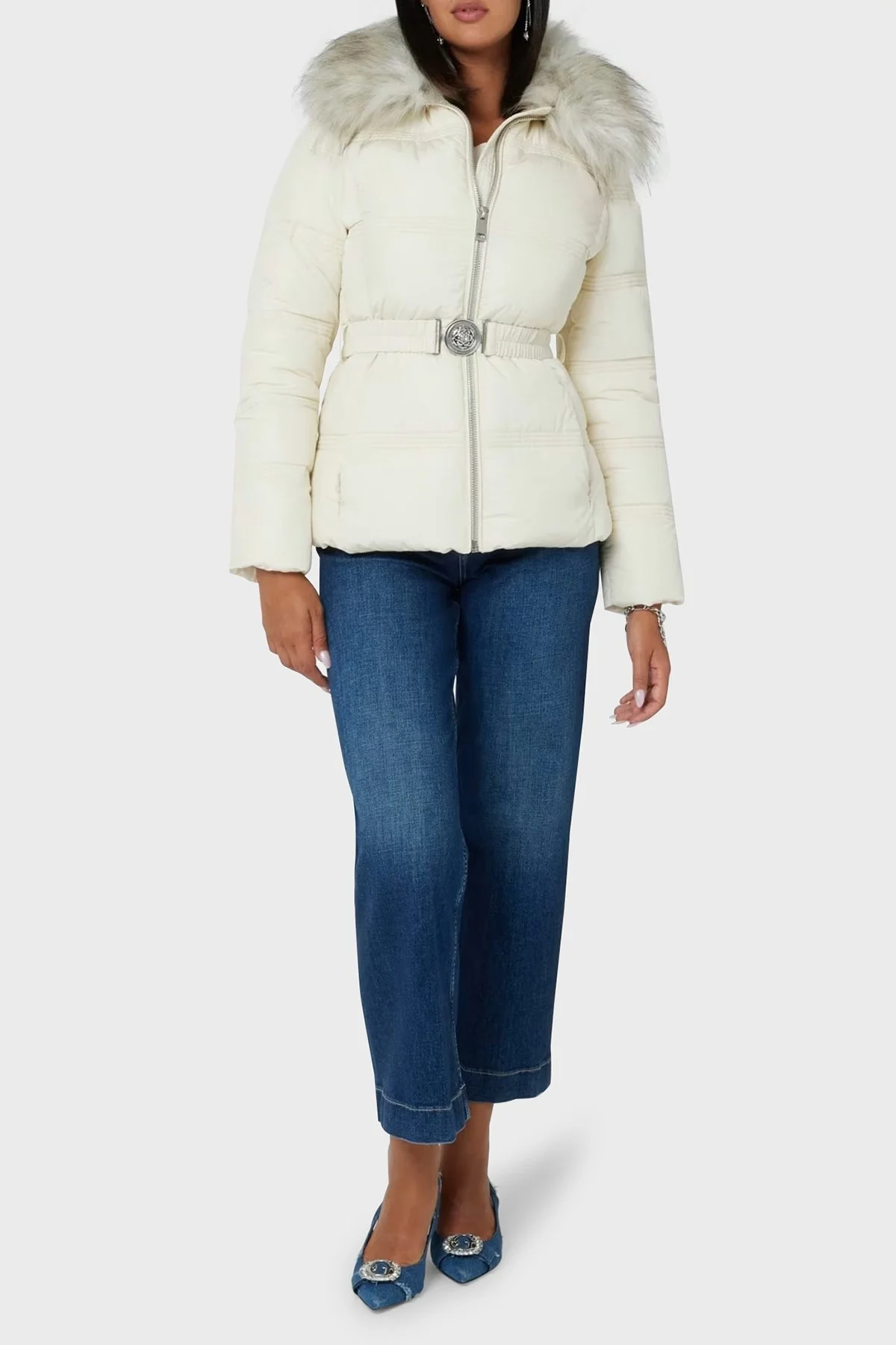 Guess New Marisol Slim Fit Suya Dayanıklı Dik Yaka Şişme W4BL43WGK22 Bayan Mont W4BL43 WGK22 G1CV EKRU - 6