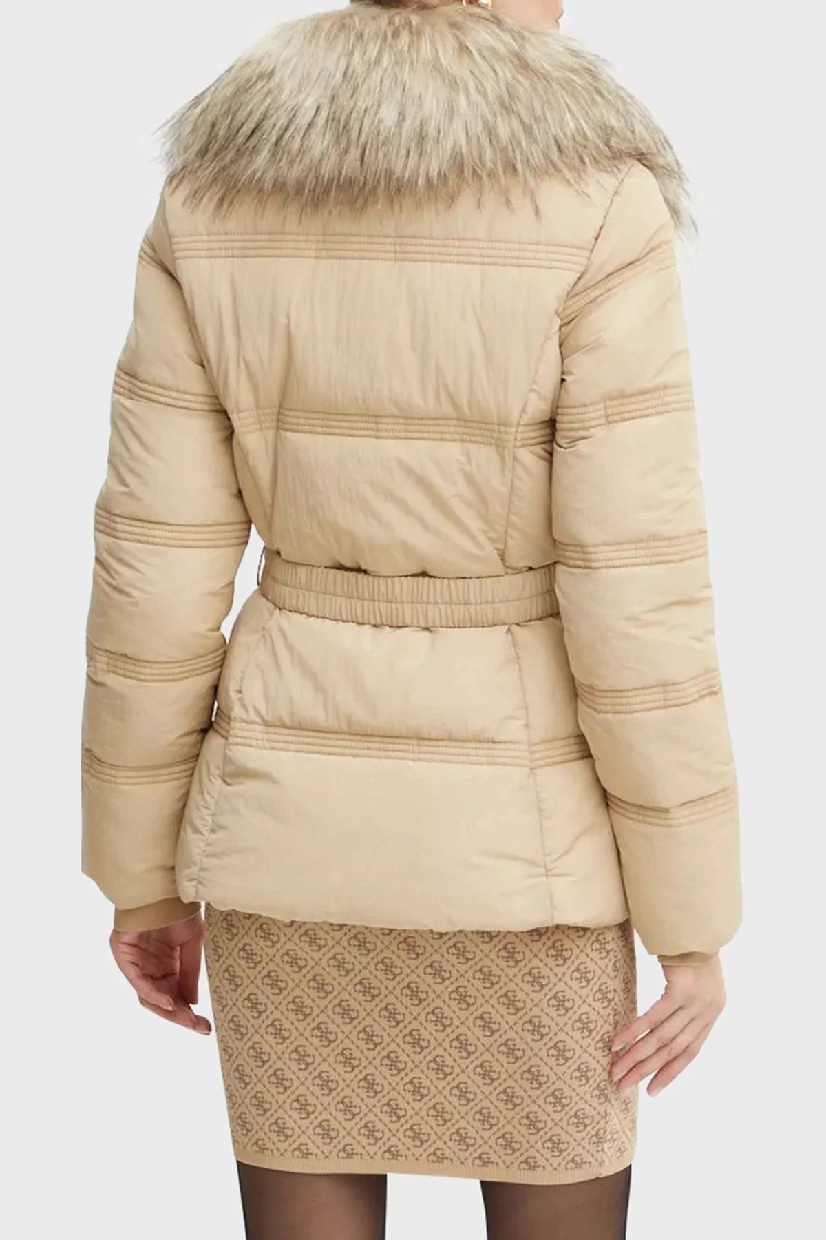 Guess New Marisol Slim Fit Suya Dayanıklı Kürklü Şişme W4BL43WGK22 Bayan Mont W4BL43 WGK22 F14Z BEJ - 11