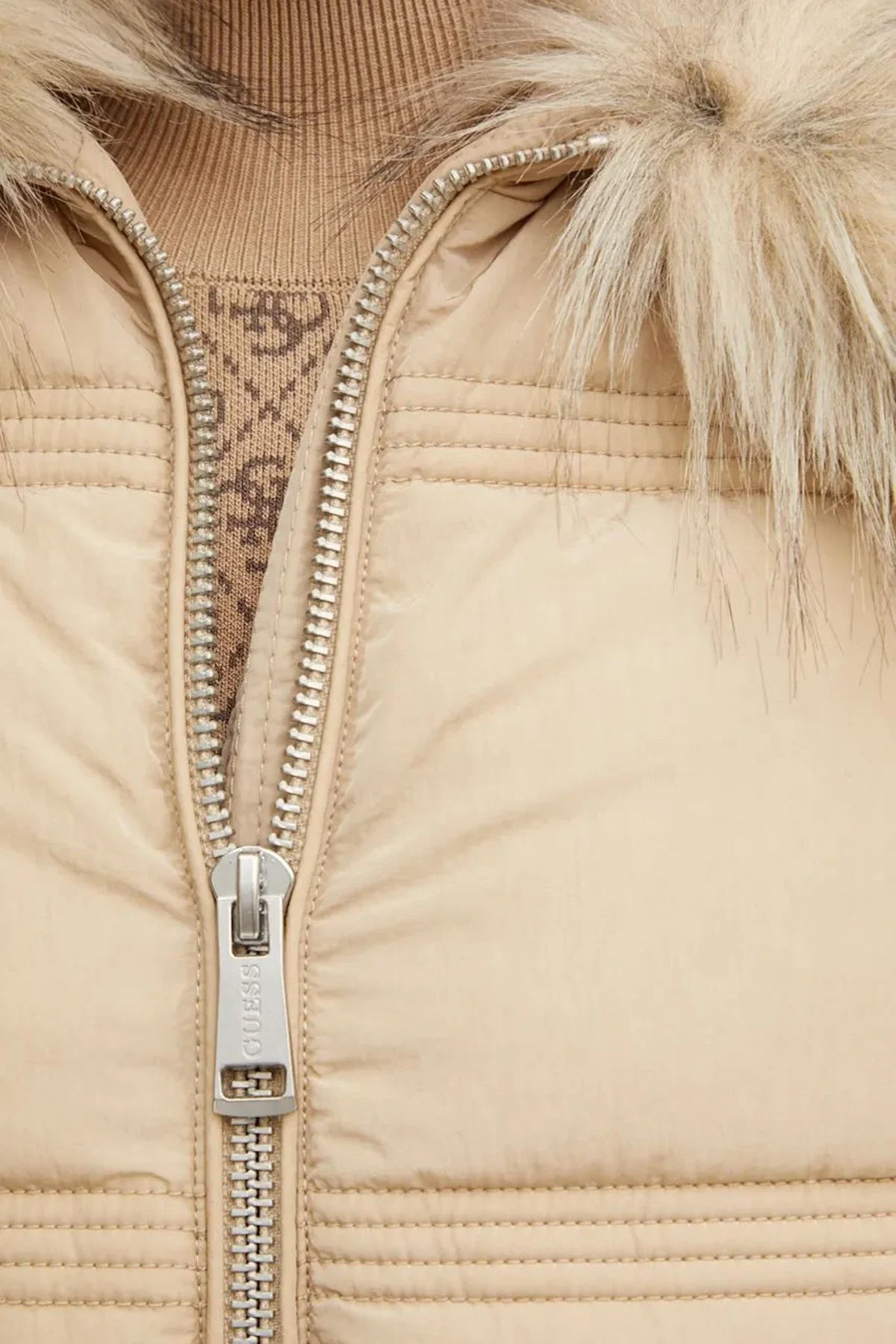 Guess New Marisol Slim Fit Suya Dayanıklı Kürklü Şişme W4BL43WGK22 Bayan Mont W4BL43 WGK22 F14Z BEJ - 16