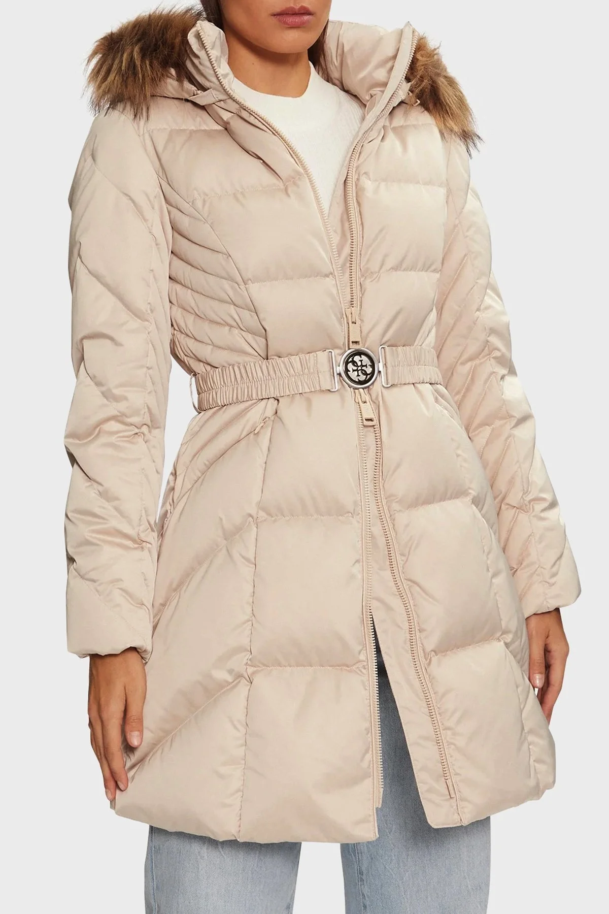 Guess New Olga Kuş Tüyü Dolgulu Çıkarılabilir Kapüşonlu Şişme W4BL40WEX52 Bayan Mont W4BL40 WEX52 G1M5 EKRU - 1