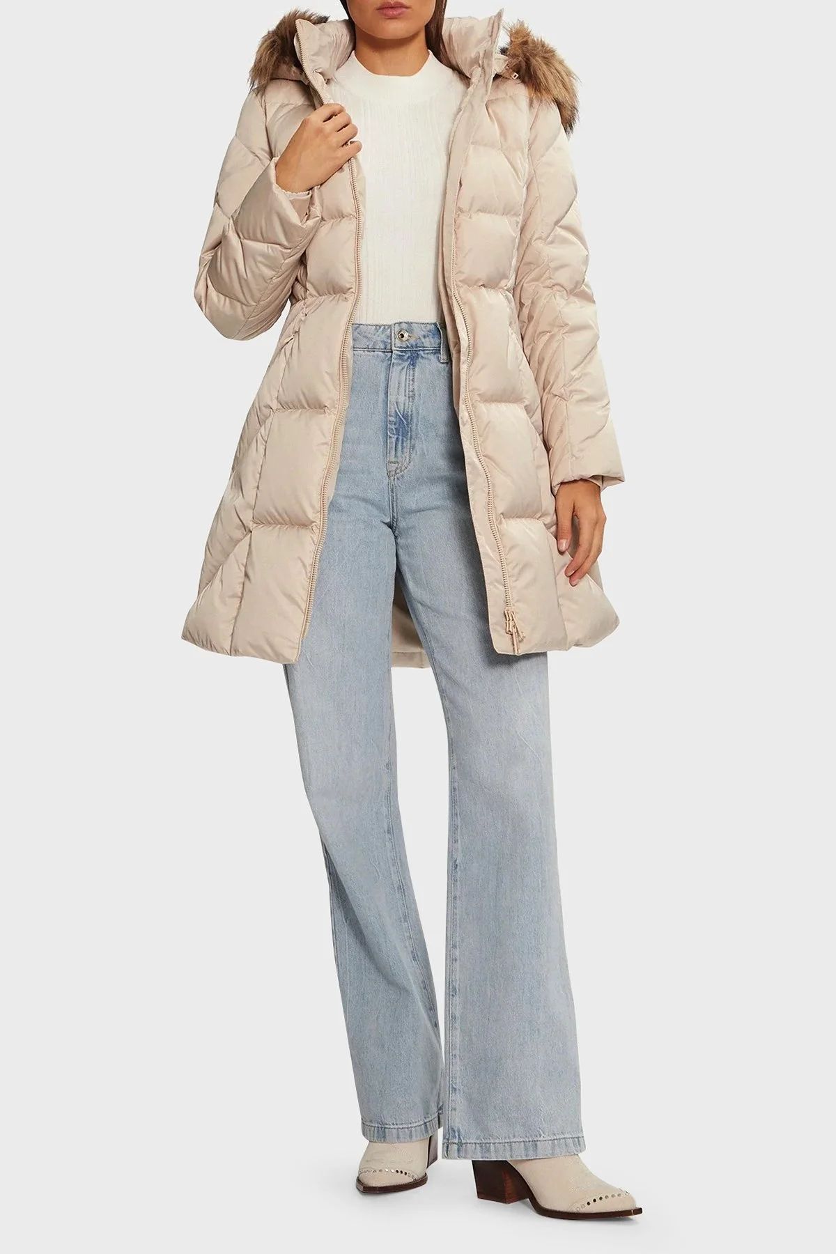 Guess New Olga Kuş Tüyü Dolgulu Çıkarılabilir Kapüşonlu Şişme W4BL40WEX52 Bayan Mont W4BL40 WEX52 G1M5 EKRU - 3