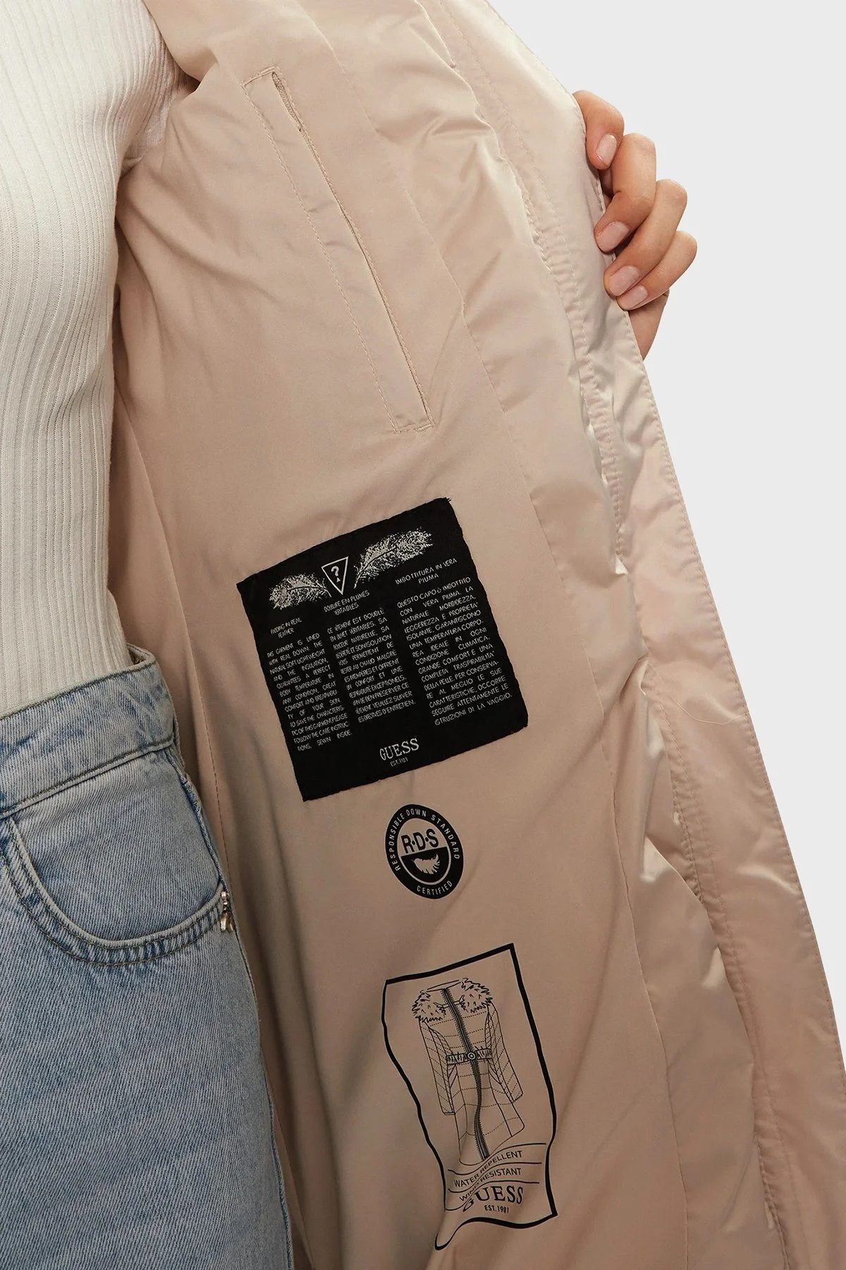 Guess New Olga Kuş Tüyü Dolgulu Çıkarılabilir Kapüşonlu Şişme W4BL40WEX52 Bayan Mont W4BL40 WEX52 G1M5 EKRU - 5